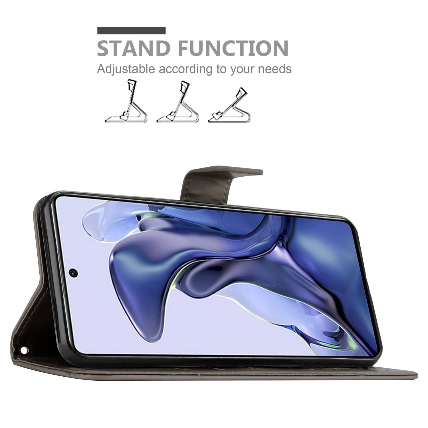 Cadorabo Hülle für Xiaomi 11T / 11T PRO Schutz Hülle in Grau Schutzhülle Handy Hülle Etui Case Blumen Flower