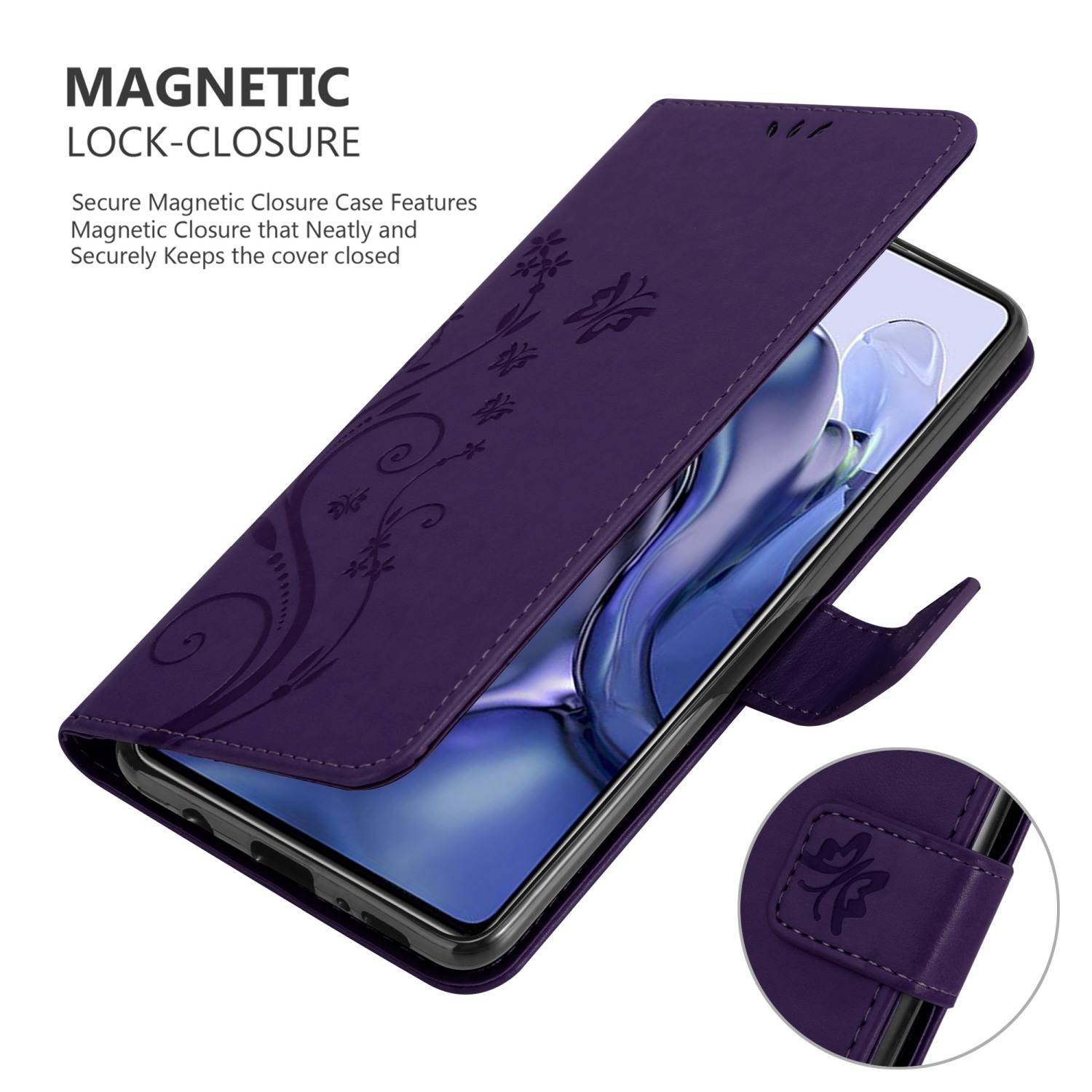 Cadorabo Hülle für Xiaomi 11T / 11T PRO Schutz Hülle in Lila Schutzhülle Handy Hülle Etui Case Blumen Flower
