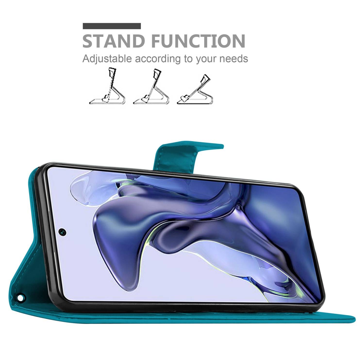 Cadorabo Hülle für Xiaomi 11T / 11T PRO Schutz Hülle in Blau Schutzhülle Handy Hülle Etui Case Blumen Flower