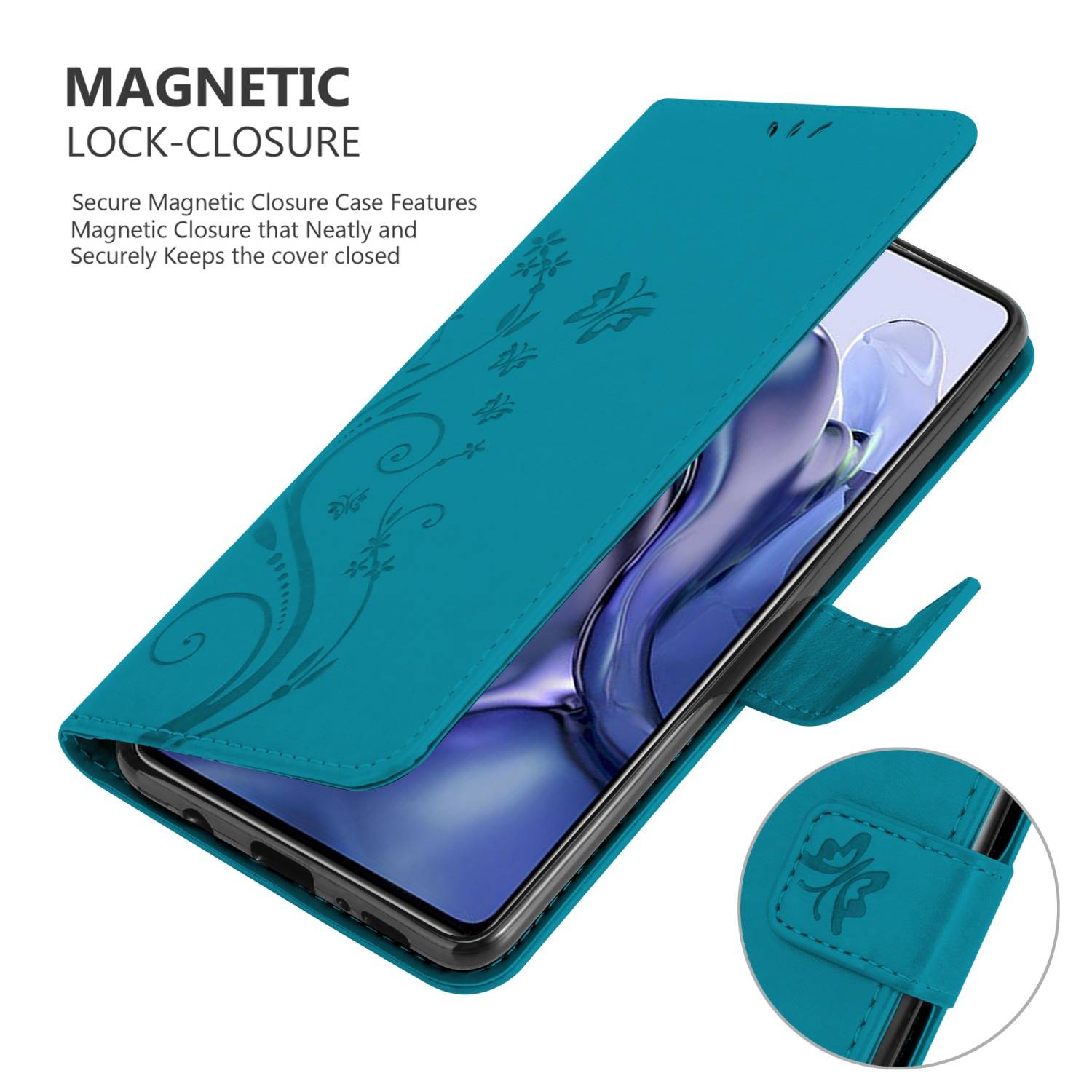 Cadorabo Hülle für Xiaomi 11T / 11T PRO Schutz Hülle in Blau Schutzhülle Handy Hülle Etui Case Blumen Flower