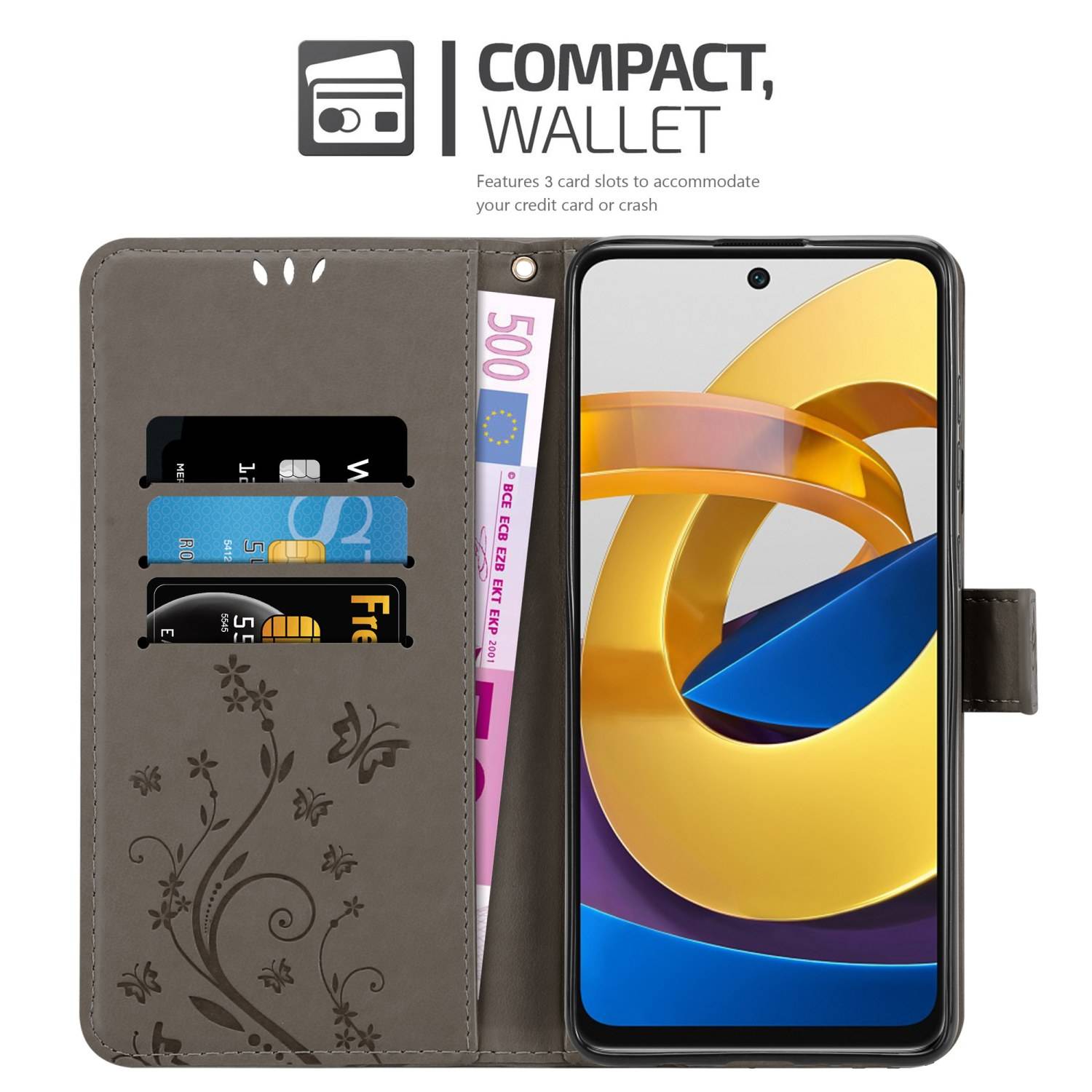 Cadorabo Hülle für Xiaomi POCO M4 PRO 5G Schutz Hülle in Grau Schutzhülle Handy Hülle Etui Case Blumen Flower