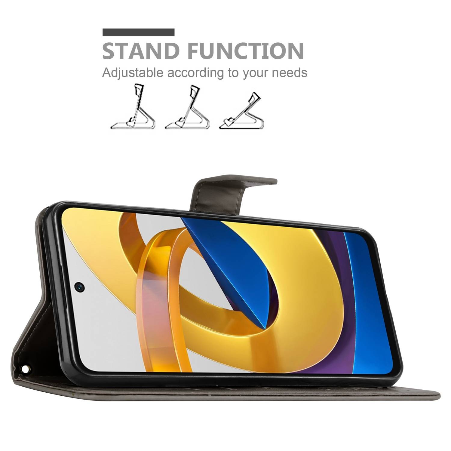 Cadorabo Hülle für Xiaomi POCO M4 PRO 5G Schutz Hülle in Grau Schutzhülle Handy Hülle Etui Case Blumen Flower