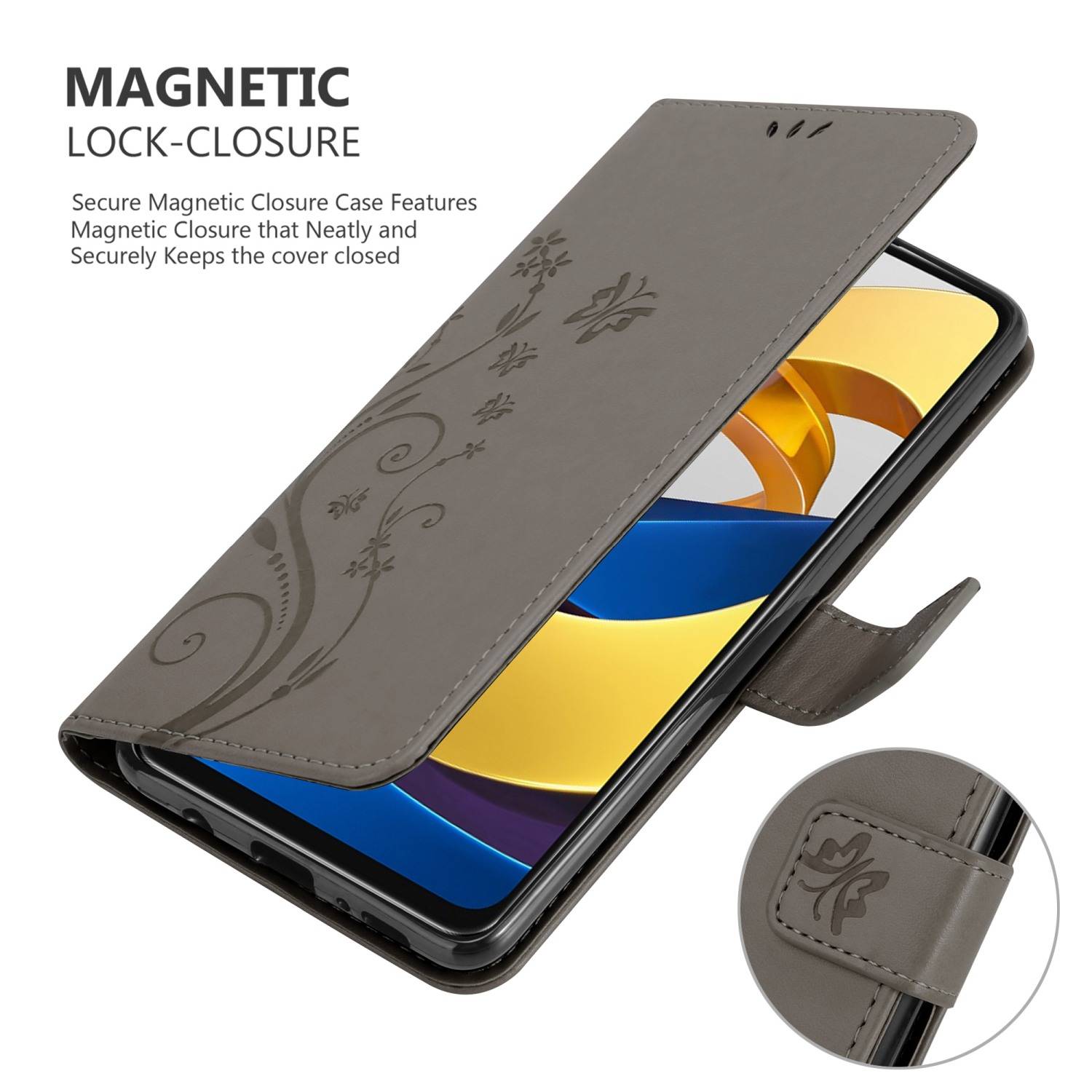 Cadorabo Hülle für Xiaomi POCO M4 PRO 5G Schutz Hülle in Grau Schutzhülle Handy Hülle Etui Case Blumen Flower