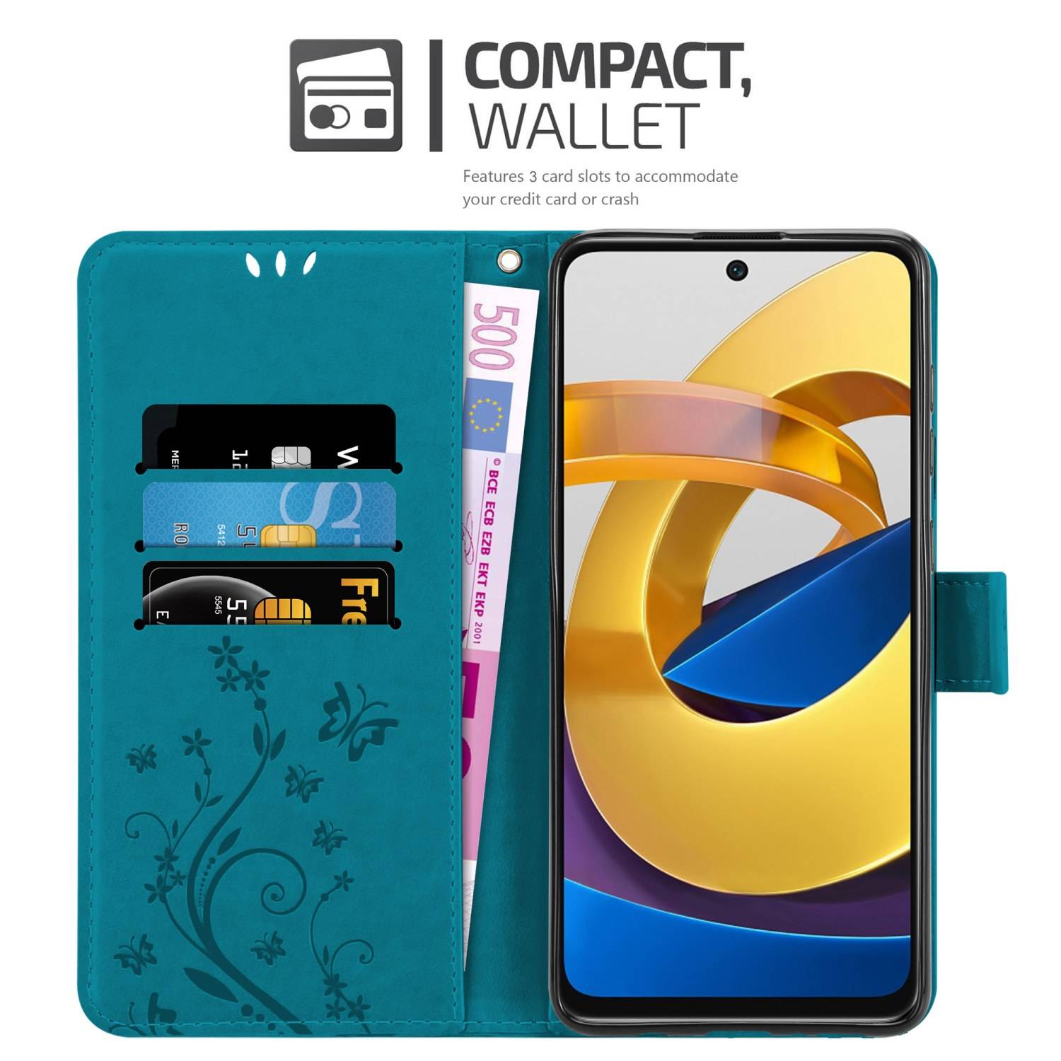 Cadorabo Hülle für Xiaomi POCO M4 PRO 5G Schutz Hülle in Blau Schutzhülle Handy Hülle Etui Case Blumen Flower