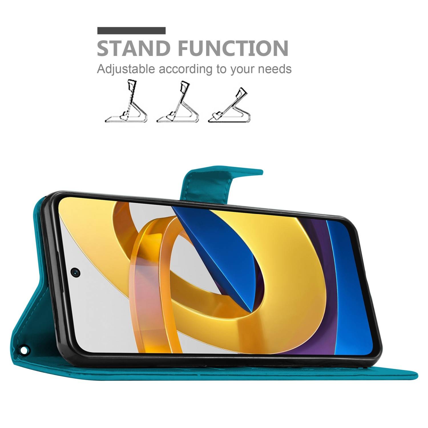 Cadorabo Hülle für Xiaomi POCO M4 PRO 5G Schutz Hülle in Blau Schutzhülle Handy Hülle Etui Case Blumen Flower