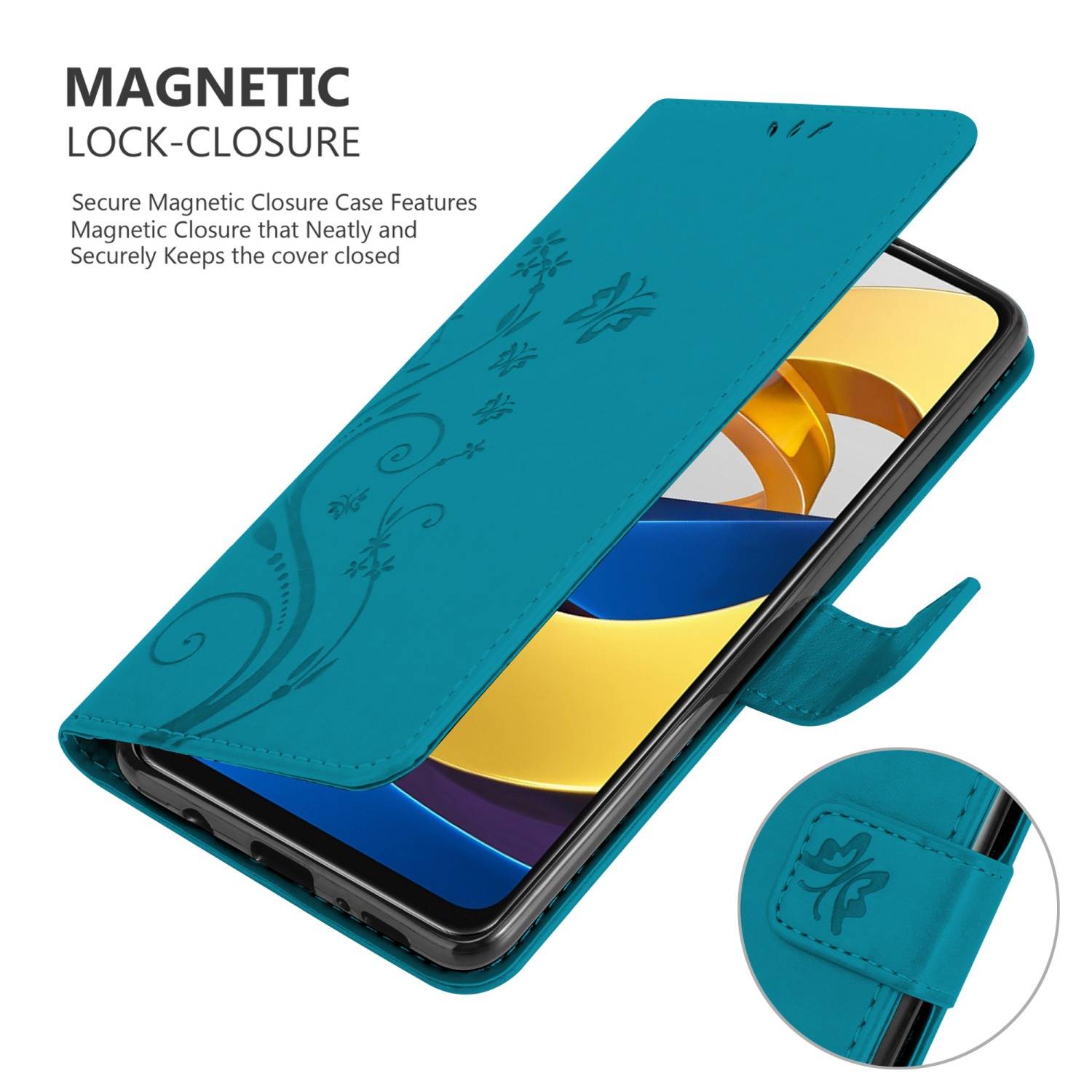 Cadorabo Hülle für Xiaomi POCO M4 PRO 5G Schutz Hülle in Blau Schutzhülle Handy Hülle Etui Case Blumen Flower