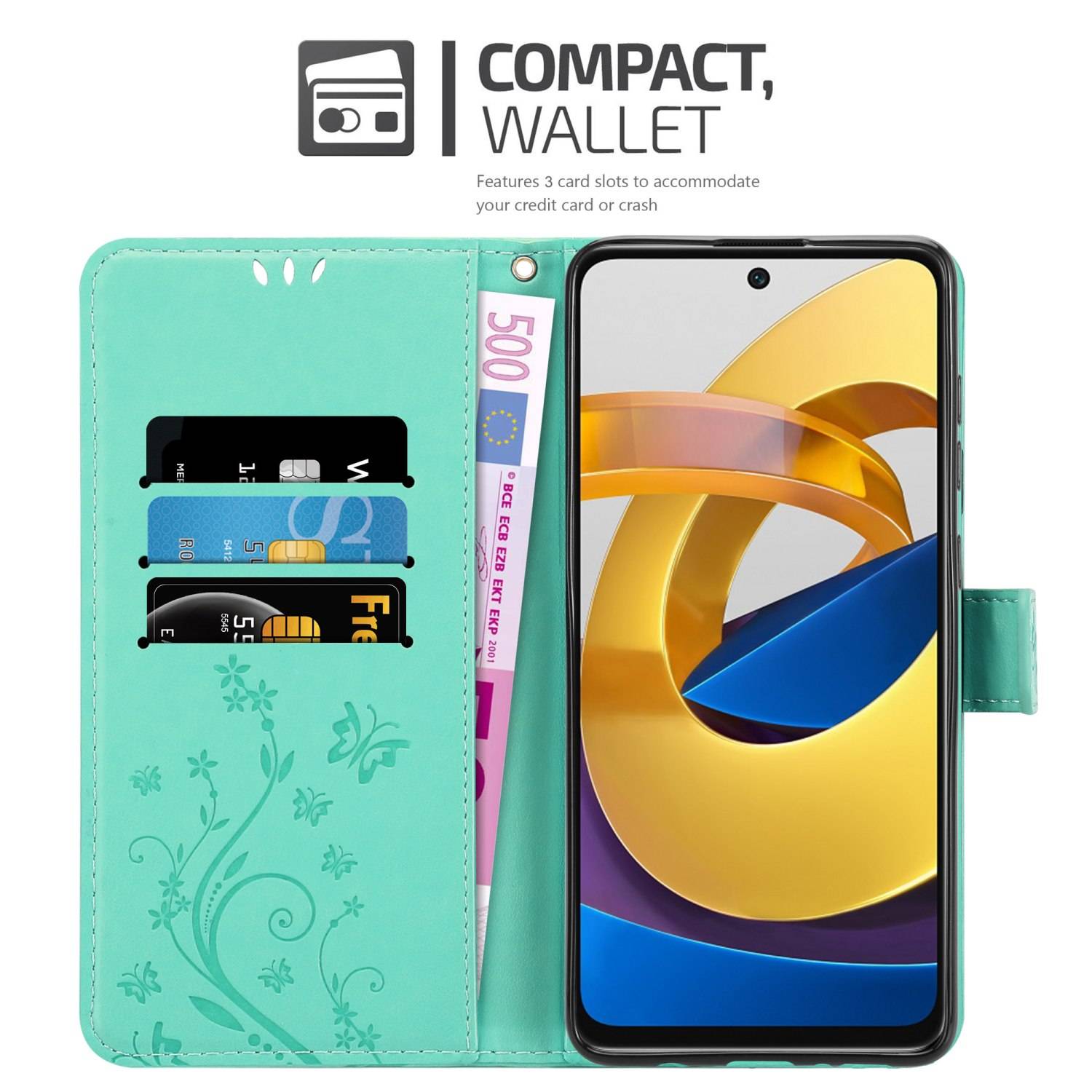 Cadorabo Hülle für Xiaomi POCO M4 PRO 5G Schutz Hülle in Türkis Schutzhülle Handy Hülle Etui Case Blumen Flower