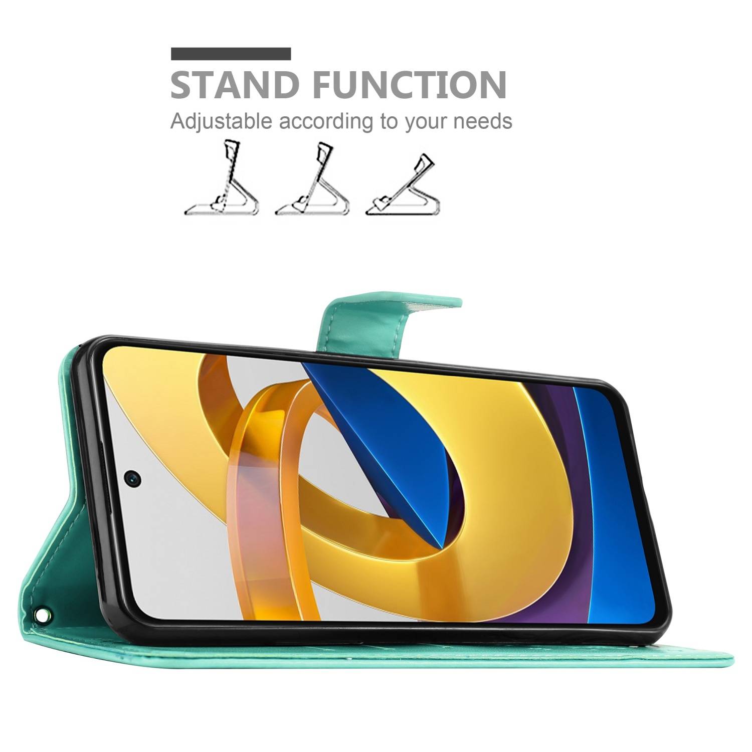 Cadorabo Hülle für Xiaomi POCO M4 PRO 5G Schutz Hülle in Türkis Schutzhülle Handy Hülle Etui Case Blumen Flower
