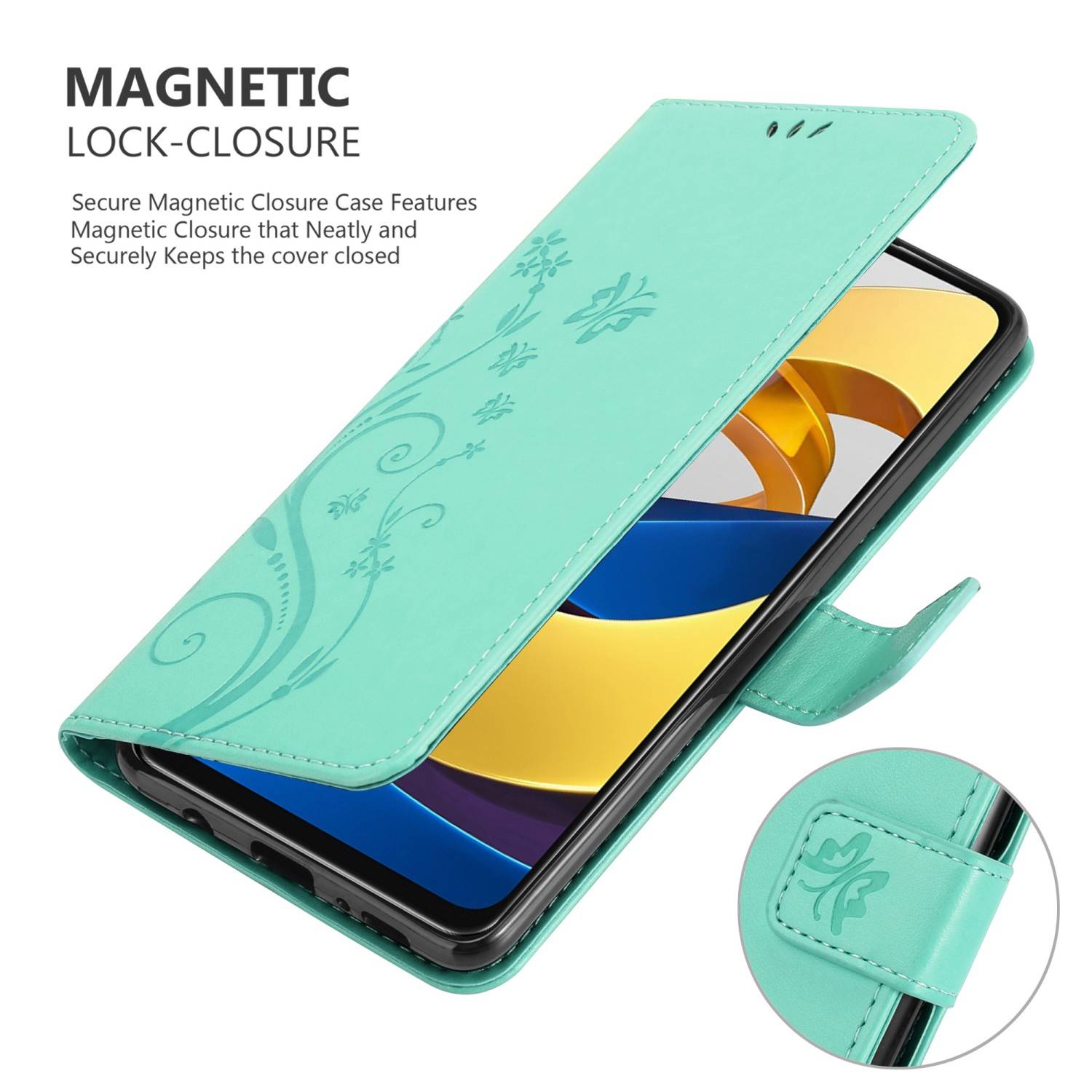 Cadorabo Hülle für Xiaomi POCO M4 PRO 5G Schutz Hülle in Türkis Schutzhülle Handy Hülle Etui Case Blumen Flower