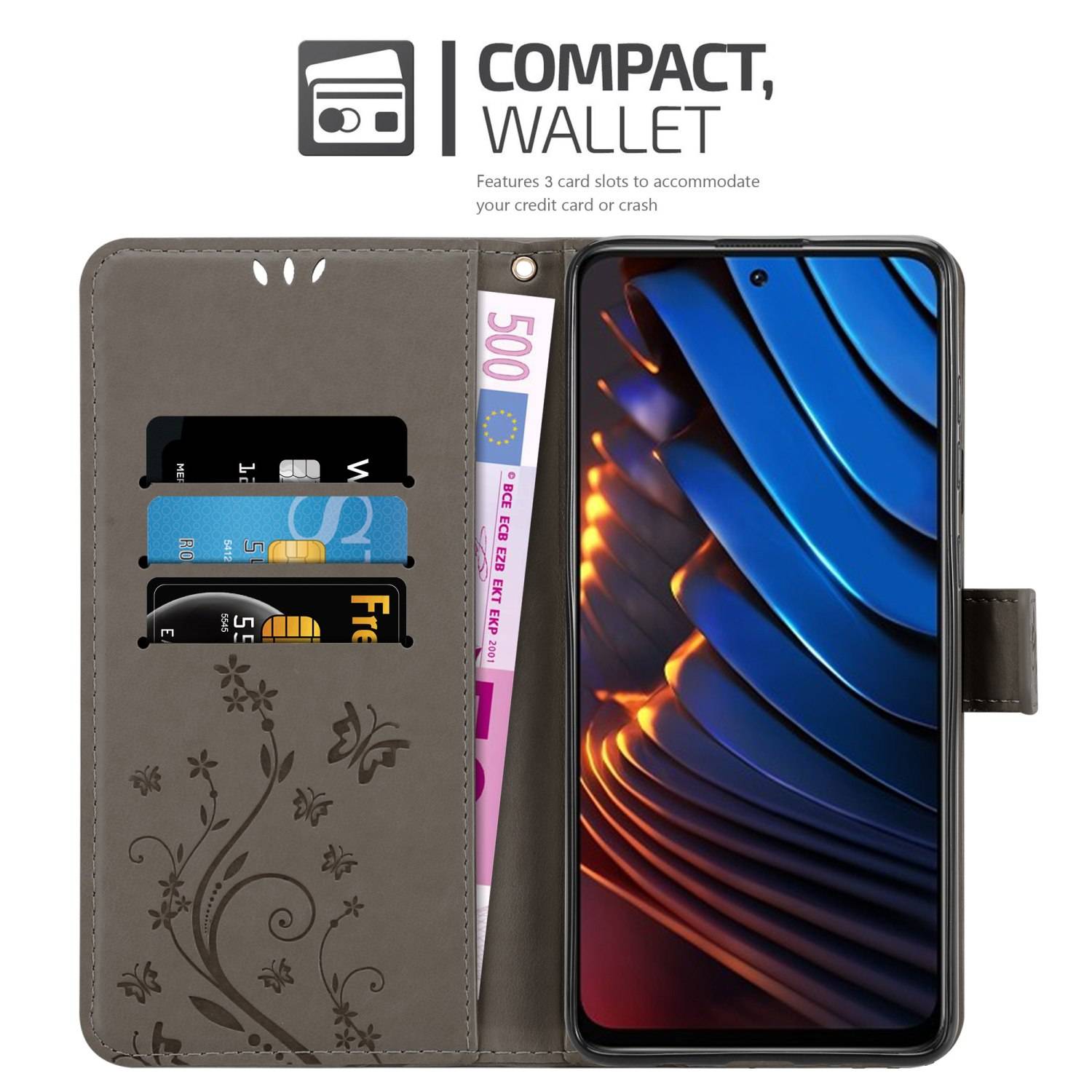 Cadorabo Hülle für Xiaomi POCO X3 GT Schutz Hülle in Grau Schutzhülle Handy Hülle Etui Case Blumen Flower