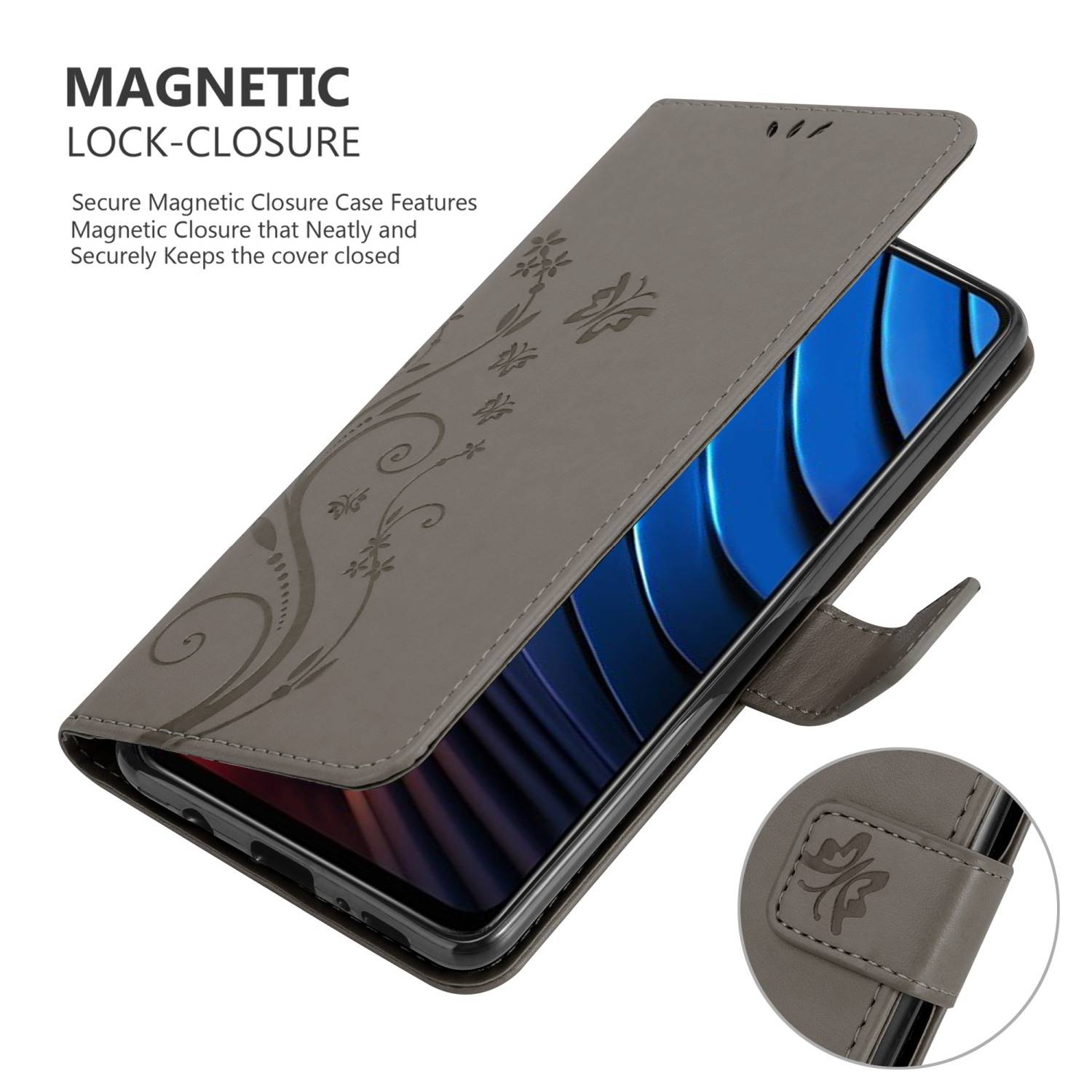 Cadorabo Hülle für Xiaomi POCO X3 GT Schutz Hülle in Grau Schutzhülle Handy Hülle Etui Case Blumen Flower