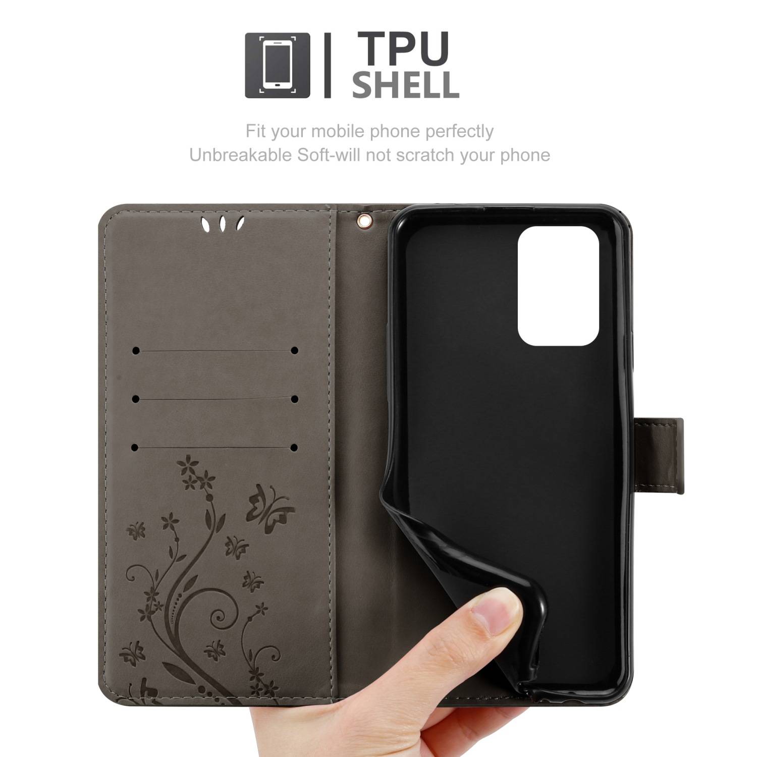 Cadorabo Hülle für Xiaomi POCO X3 GT Schutz Hülle in Grau Schutzhülle Handy Hülle Etui Case Blumen Flower