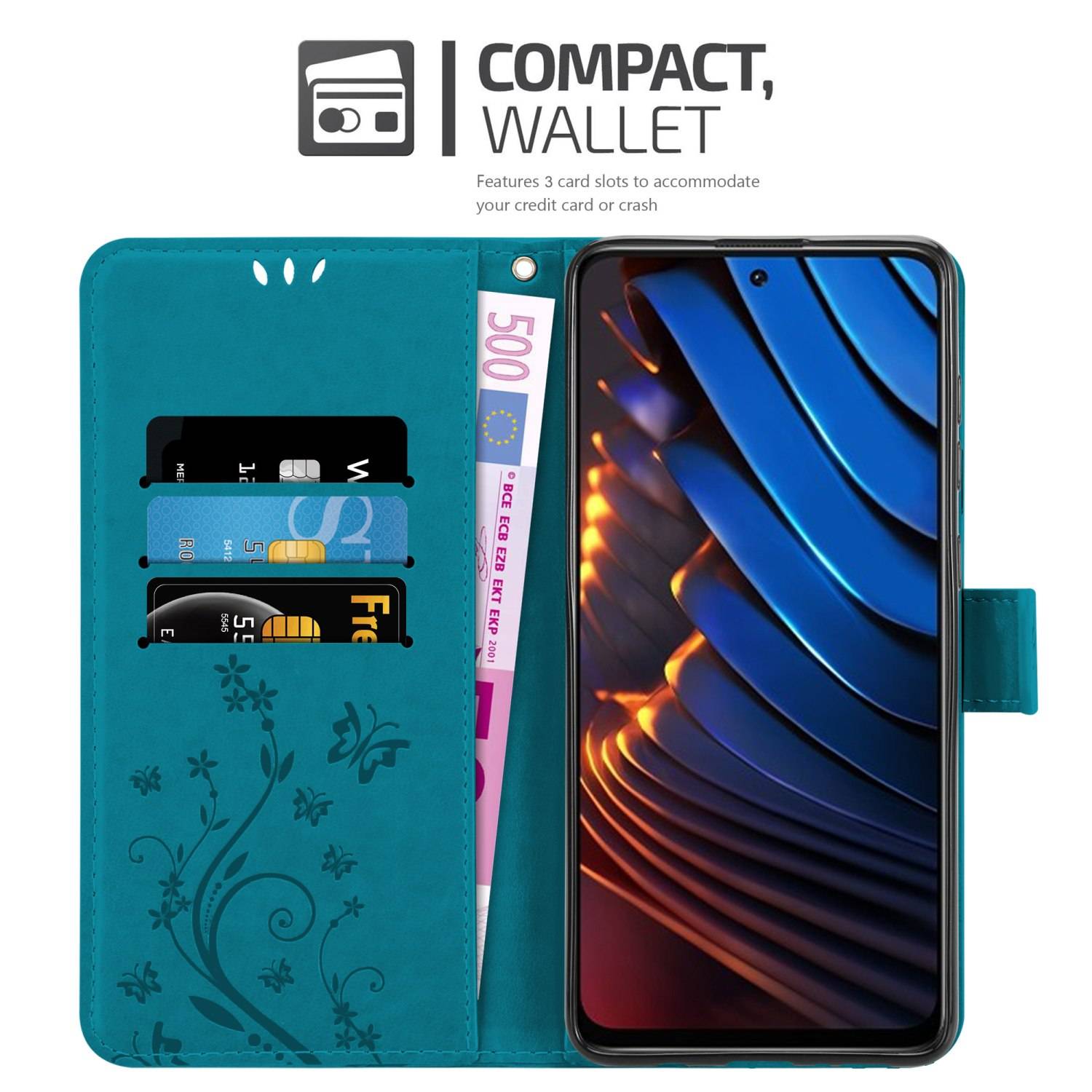 Cadorabo Hülle für Xiaomi POCO X3 GT Schutz Hülle in Blau Schutzhülle Handy Hülle Etui Case Blumen Flower