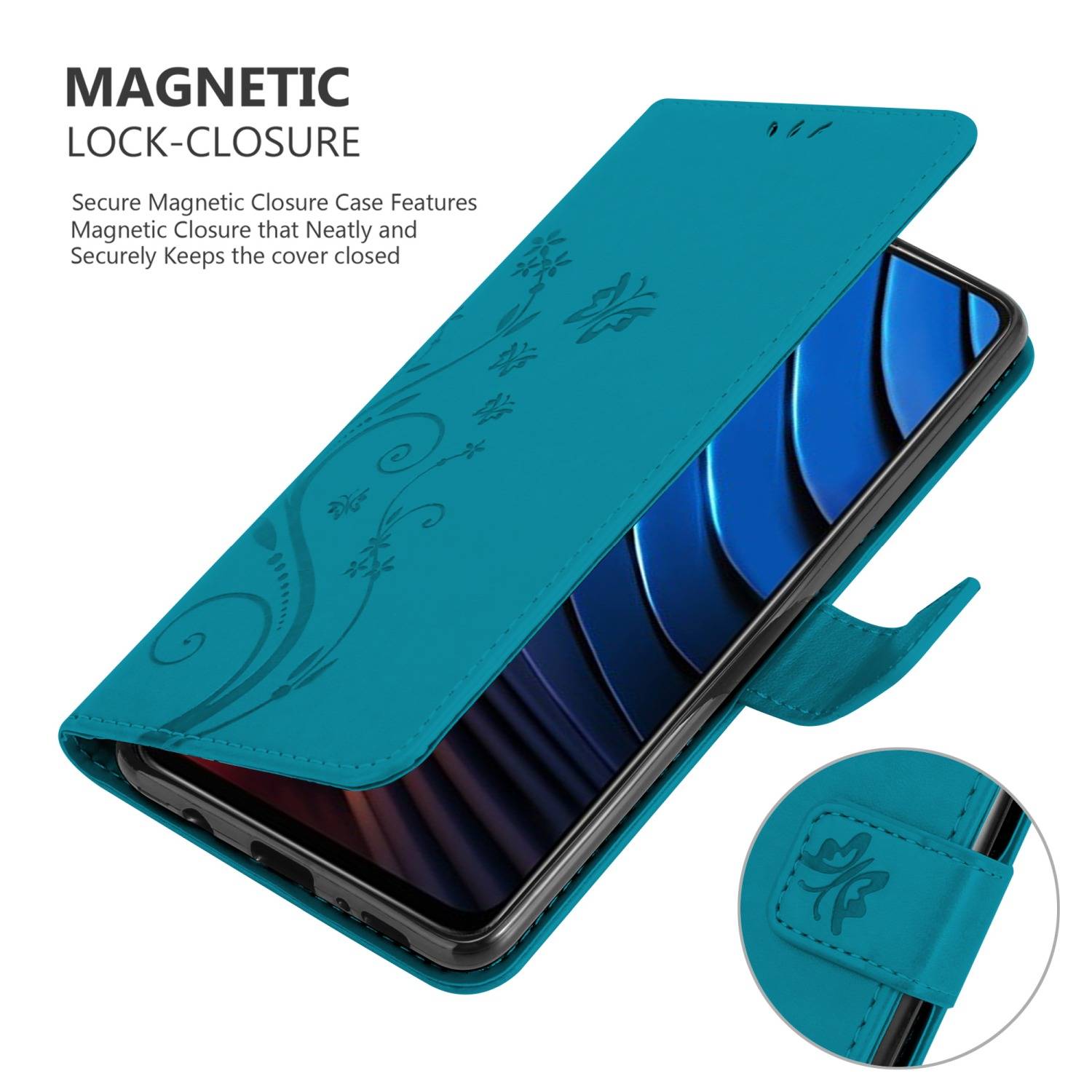 Cadorabo Hülle für Xiaomi POCO X3 GT Schutz Hülle in Blau Schutzhülle Handy Hülle Etui Case Blumen Flower
