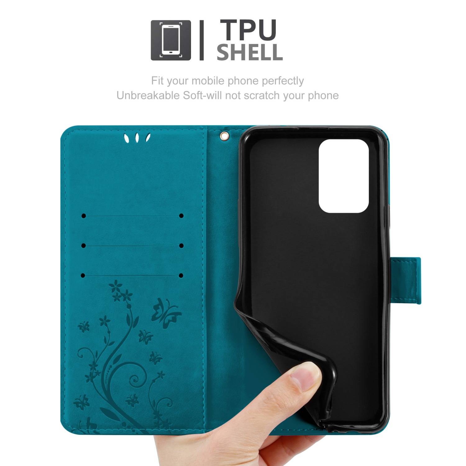Cadorabo Hülle für Xiaomi POCO X3 GT Schutz Hülle in Blau Schutzhülle Handy Hülle Etui Case Blumen Flower