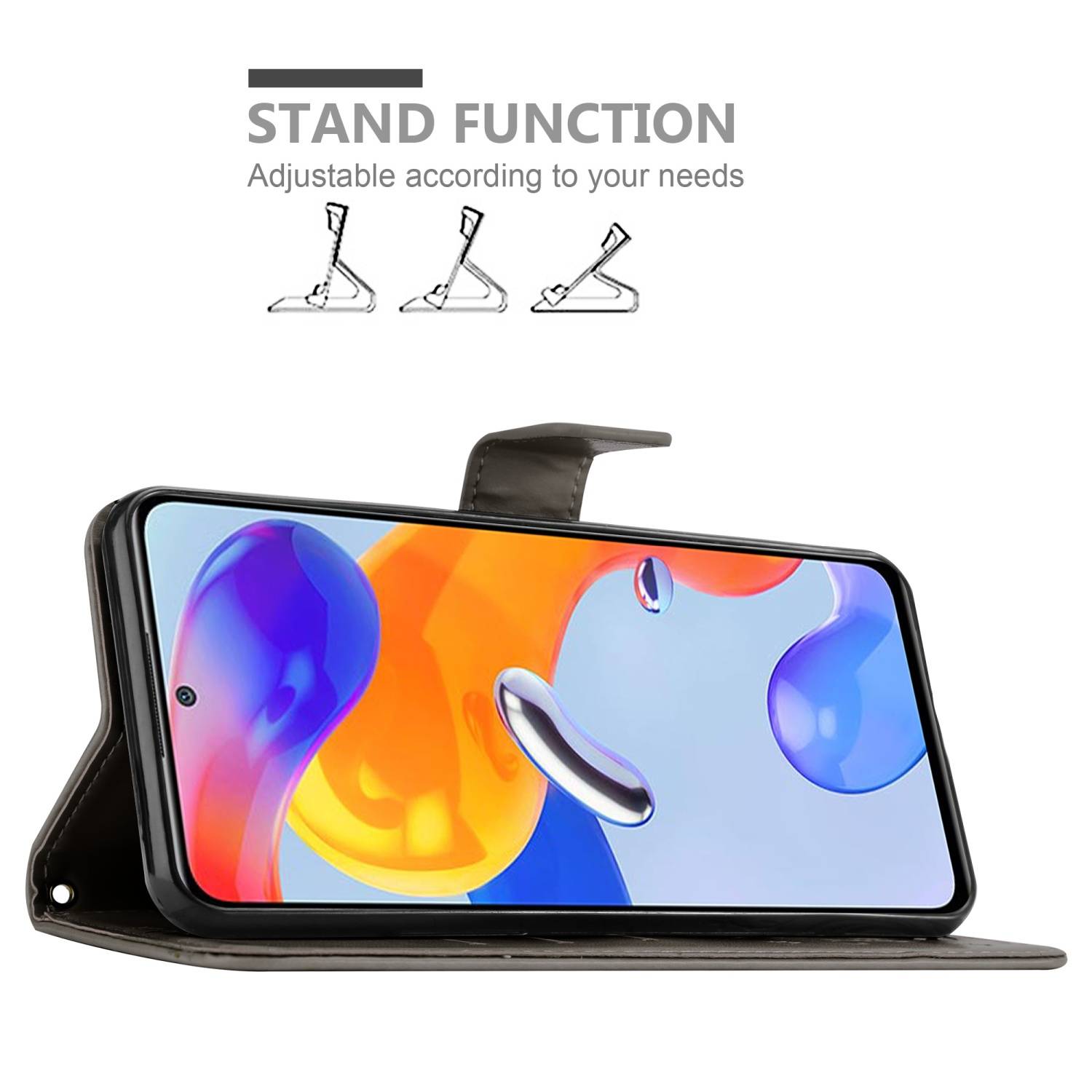 Cadorabo Hülle für Xiaomi RedMi NOTE 11 PRO 4G / 5G Schutz Hülle in Grau Schutzhülle Handy Hülle Etui Case Blumen Flower