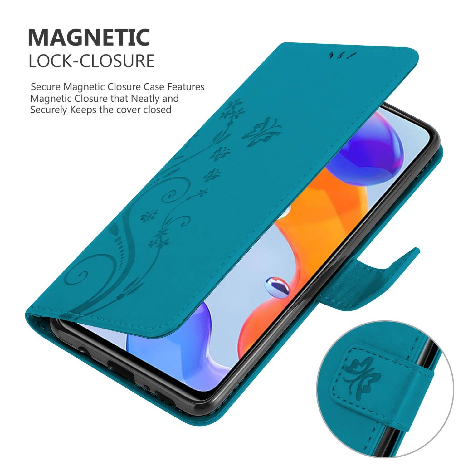 Cadorabo Hülle für Xiaomi RedMi NOTE 11 PRO 4G / 5G Schutz Hülle in Blau Schutzhülle Handy Hülle Etui Case Blumen Flower