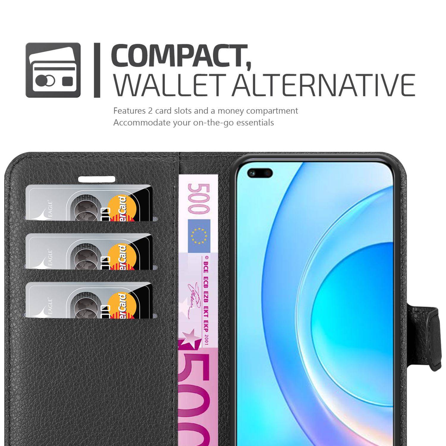 Cadorabo Hülle für Honor 50 LITE Schutz Hülle in Schwarz Handyhülle Etui Case Cover Magnetverschluss