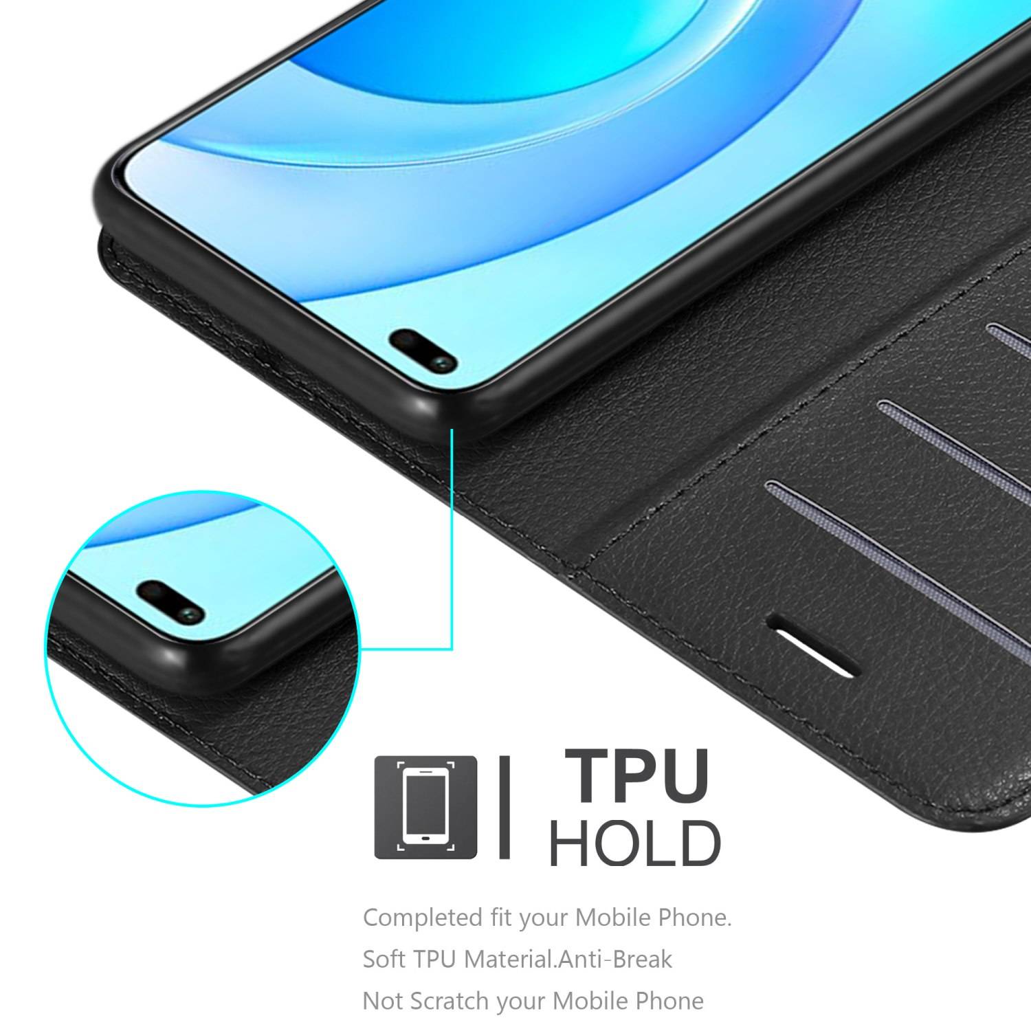 Cadorabo Hülle für Honor 50 LITE Schutz Hülle in Schwarz Handyhülle Etui Case Cover Magnetverschluss