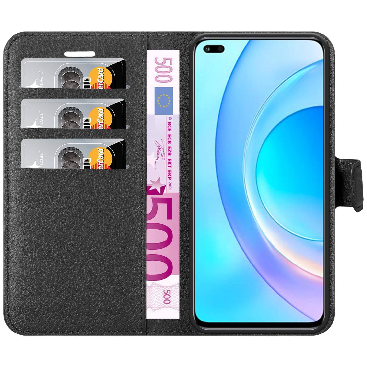 Cadorabo Hülle für Honor 50 LITE Schutz Hülle in Schwarz Handyhülle Etui Case Cover Magnetverschluss