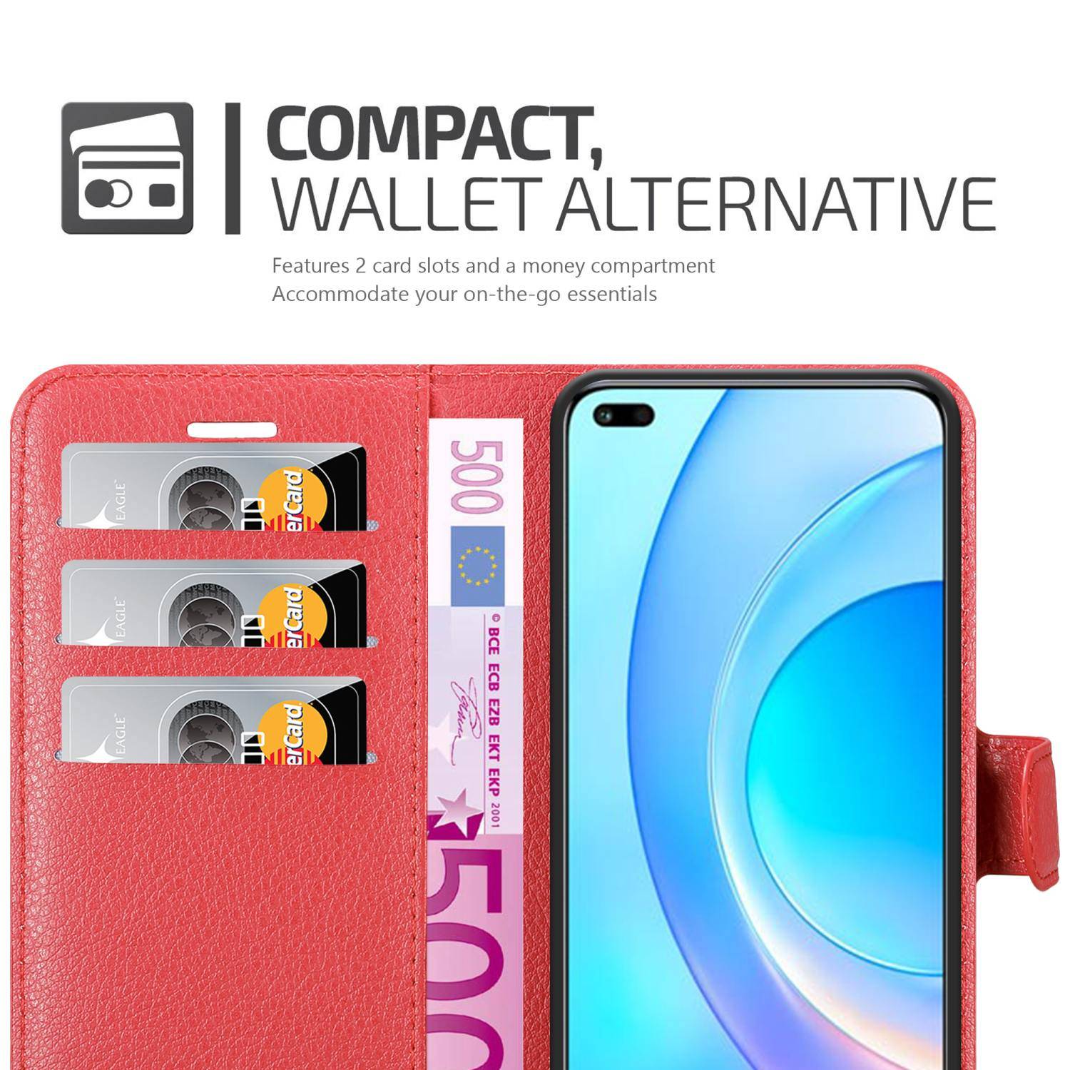 Cadorabo Hülle für Honor 50 LITE Schutz Hülle in Rot Handyhülle Etui Case Cover Magnetverschluss