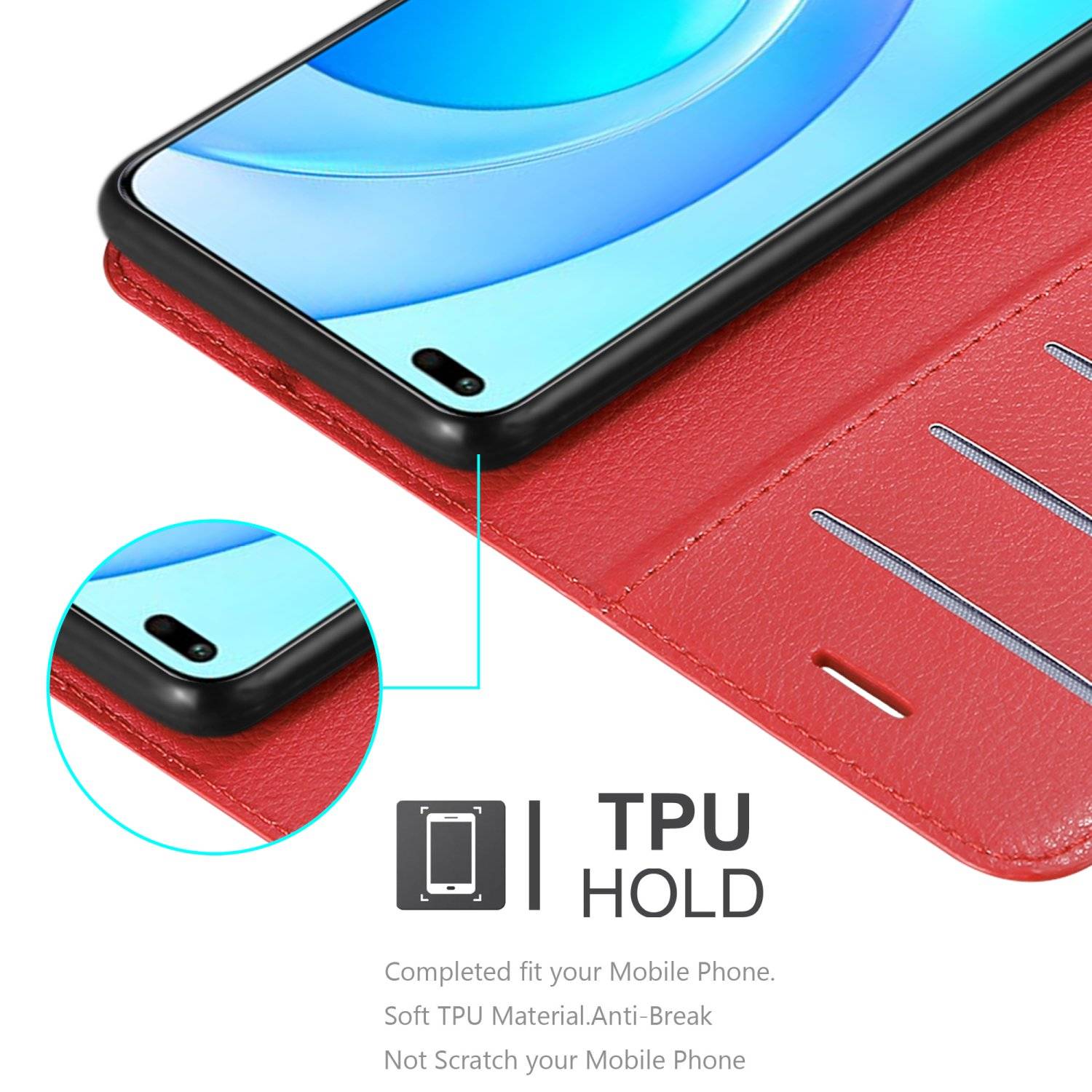 Cadorabo Hülle für Honor 50 LITE Schutz Hülle in Rot Handyhülle Etui Case Cover Magnetverschluss