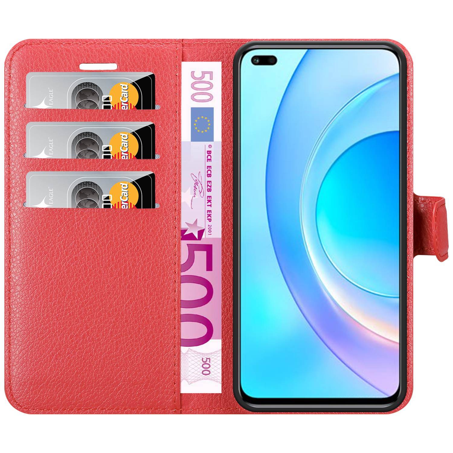 Cadorabo Hülle für Honor 50 LITE Schutz Hülle in Rot Handyhülle Etui Case Cover Magnetverschluss