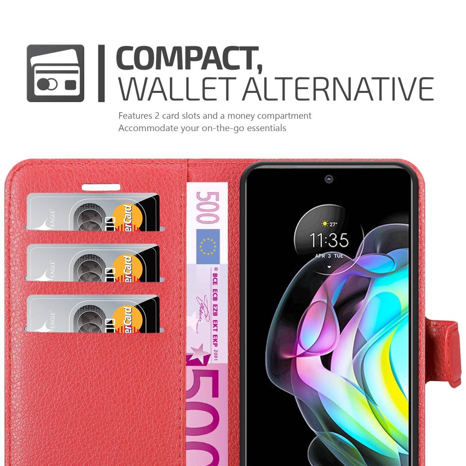 Cadorabo Hülle für Motorola EDGE 20 Schutz Hülle in Rot Handyhülle Etui Case Cover Magnetverschluss