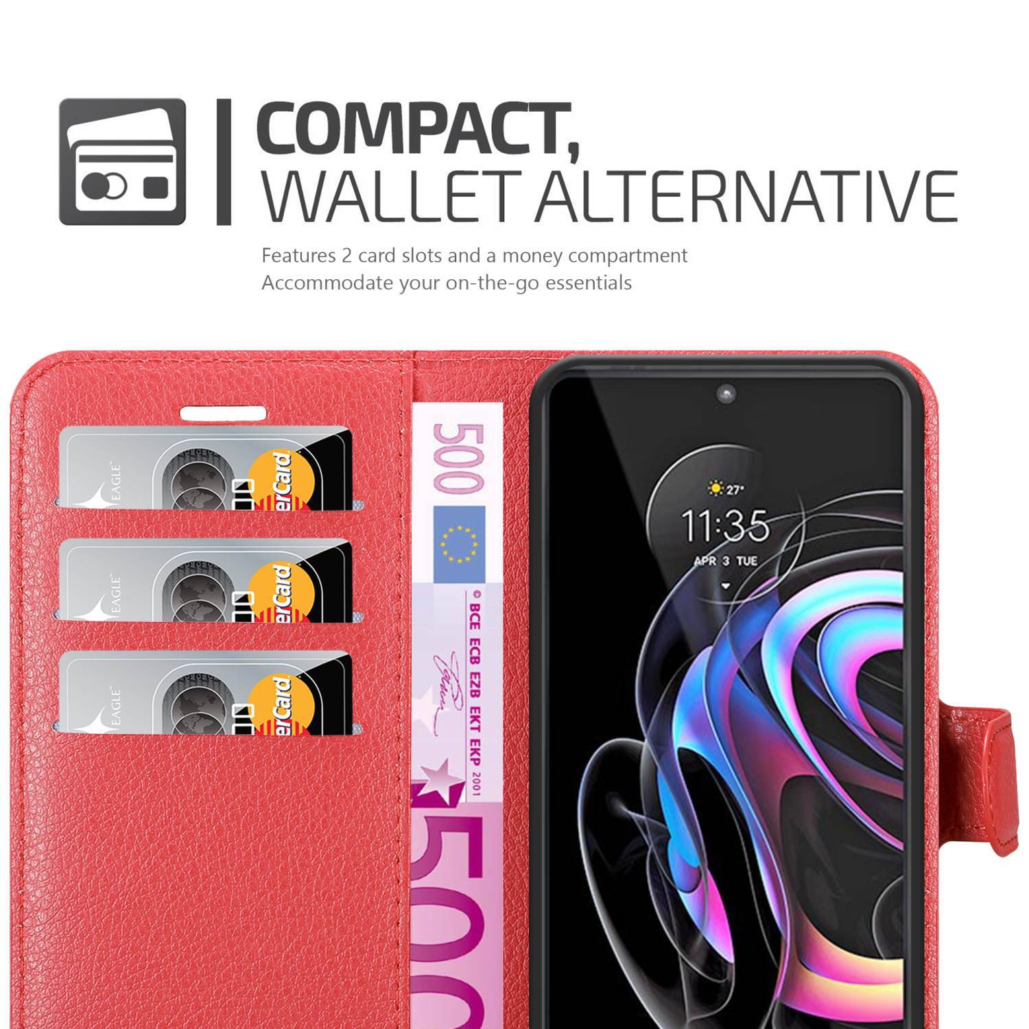 Cadorabo Hülle für Motorola EDGE 20 PRO / EDGE S PRO Schutz Hülle in Rot Handyhülle Etui Case Cover Magnetverschluss