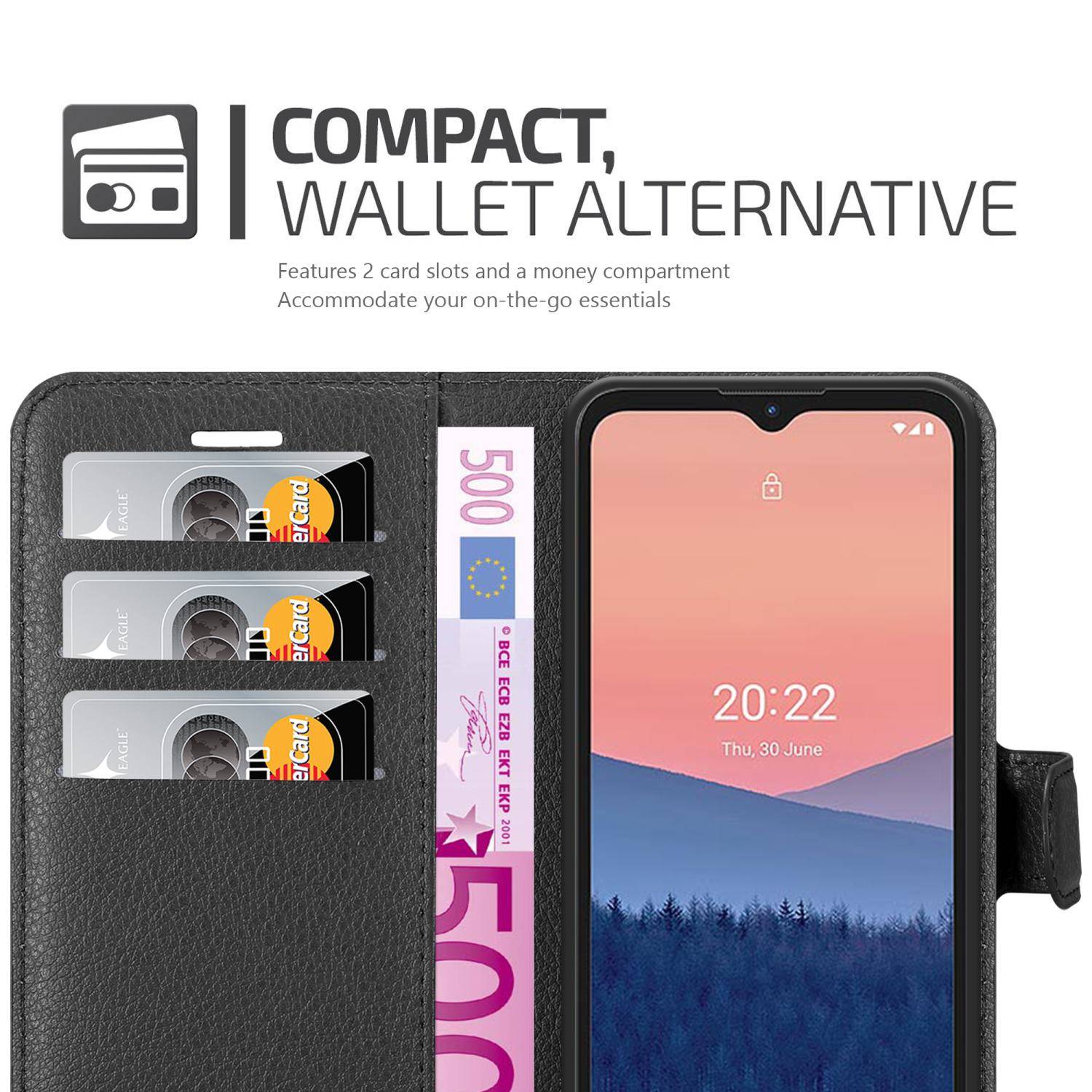 Cadorabo Hülle für Nokia C21 Schutz Hülle in Schwarz Handyhülle Etui Case Cover Magnetverschluss