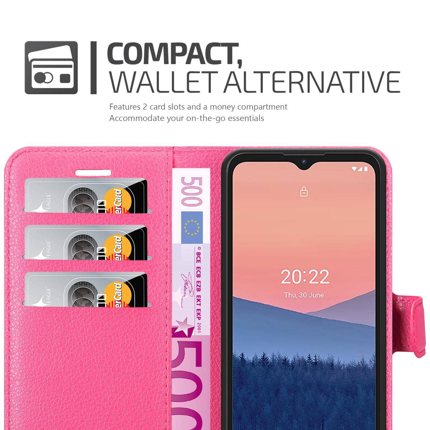 Cadorabo Hülle für Nokia C21 Schutz Hülle in Pink Handyhülle Etui Case Cover Magnetverschluss