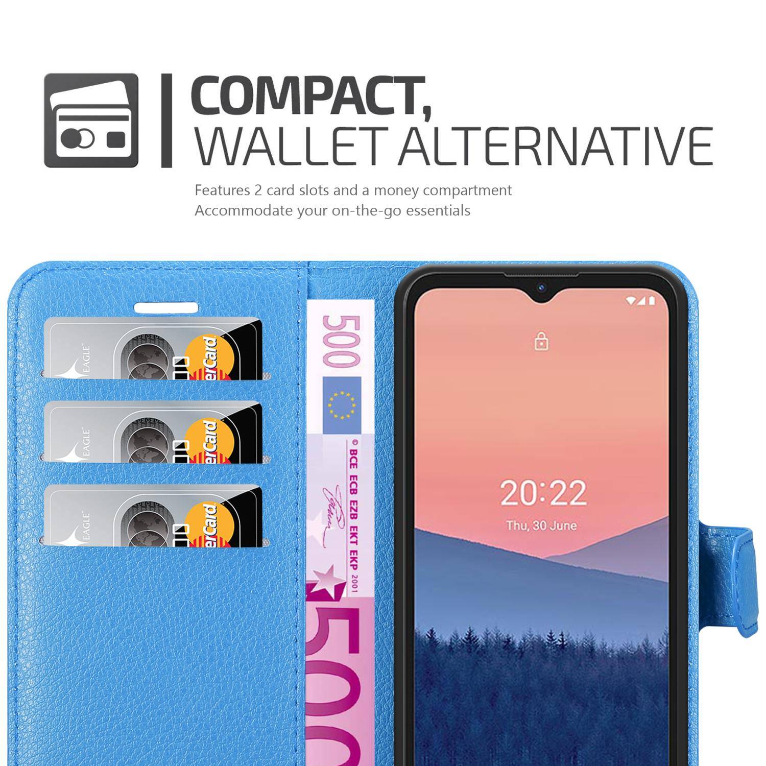 Cadorabo Hülle für Nokia C21 Schutz Hülle in Blau Handyhülle Etui Case Cover Magnetverschluss