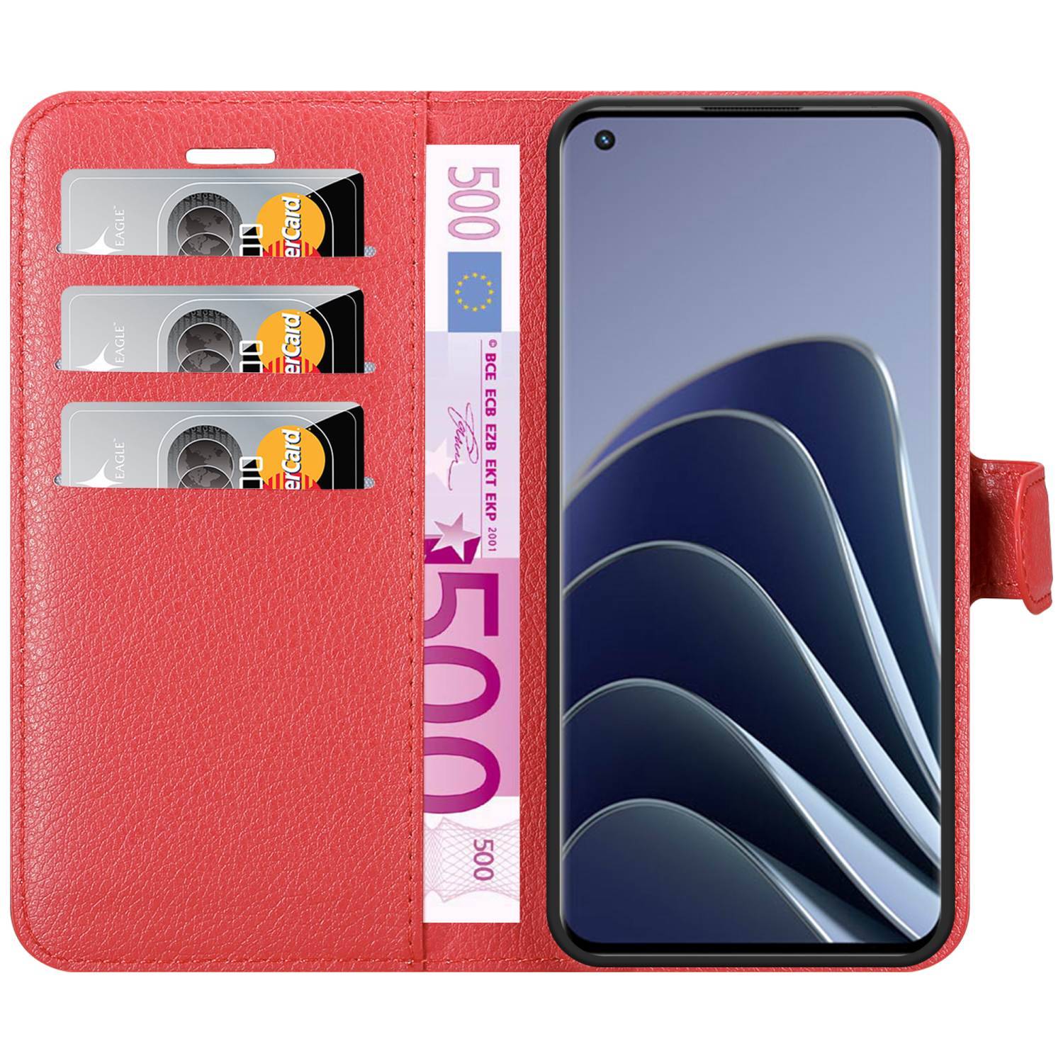 Cadorabo Hülle für OnePlus 10 PRO 5G Schutz Hülle in Rot Handyhülle Etui Case Cover Magnetverschluss