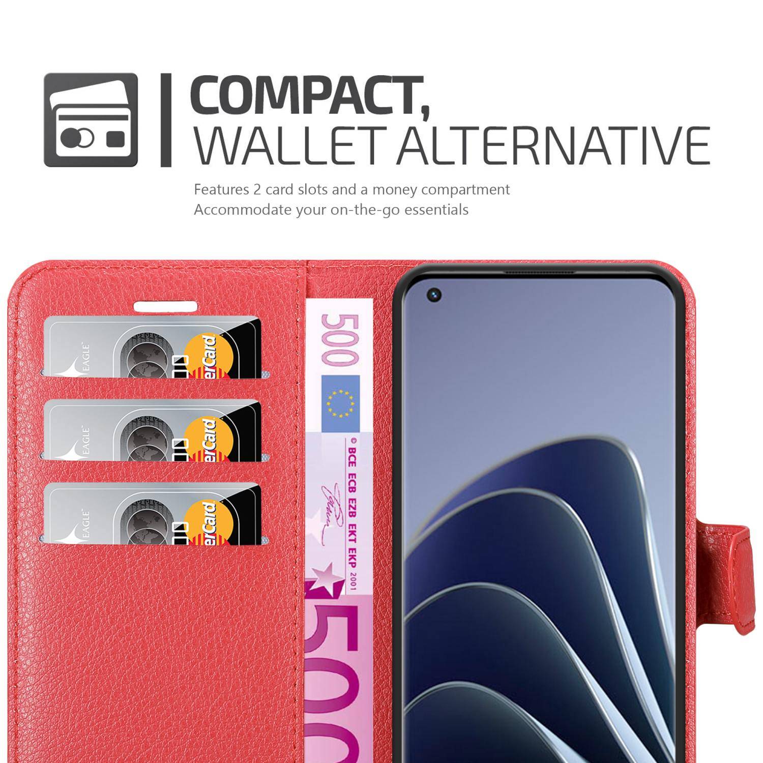 Cadorabo Hülle für OnePlus 10 PRO 5G Schutz Hülle in Rot Handyhülle Etui Case Cover Magnetverschluss