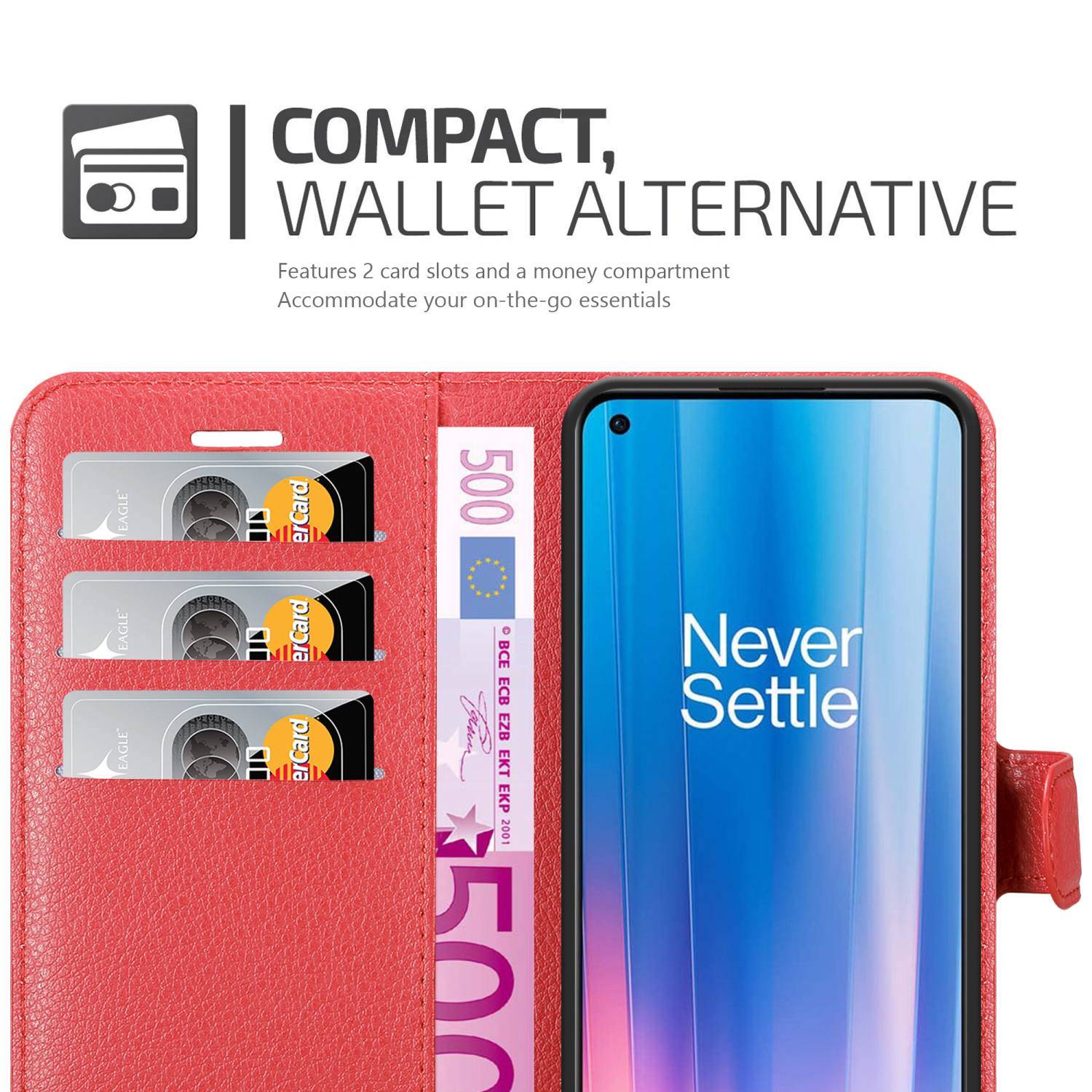 Cadorabo Hülle für OnePlus Nord CE 2 5G Schutz Hülle in Rot Handyhülle Etui Case Cover Magnetverschluss