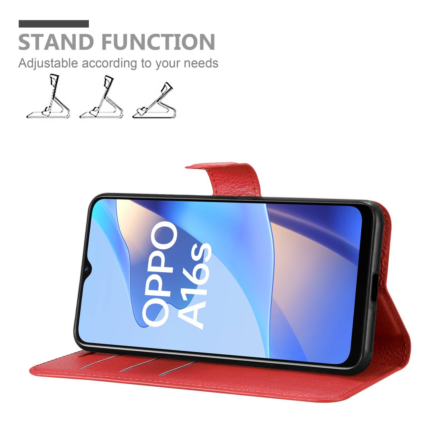 Cadorabo Hülle für Oppo A16s / A54s Schutz Hülle in Rot Handyhülle Etui Case Cover Magnetverschluss