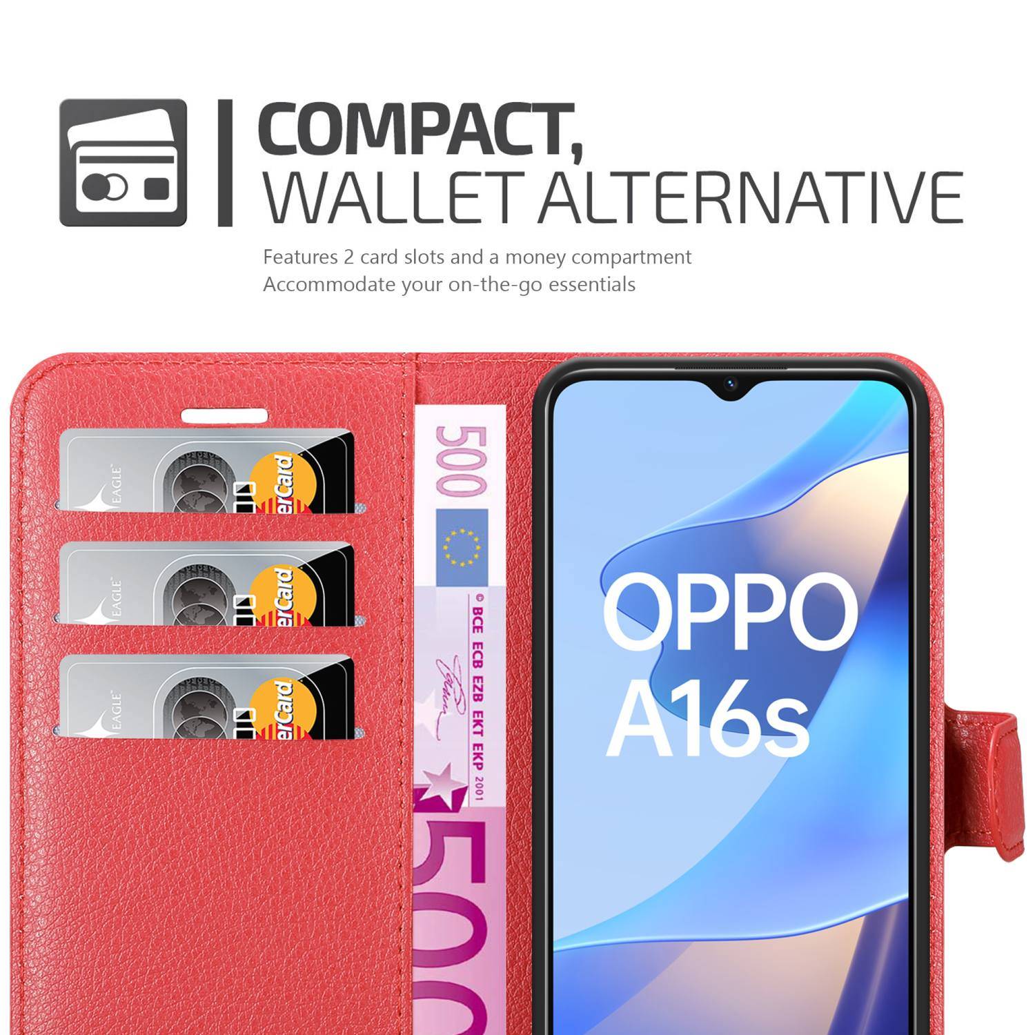 Cadorabo Hülle für Oppo A16s / A54s Schutz Hülle in Rot Handyhülle Etui Case Cover Magnetverschluss