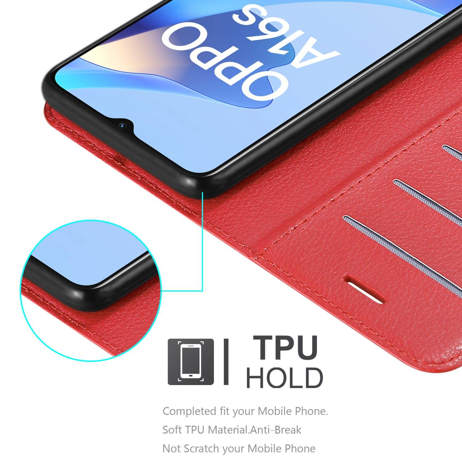 Cadorabo Hülle für Oppo A16s / A54s Schutz Hülle in Rot Handyhülle Etui Case Cover Magnetverschluss