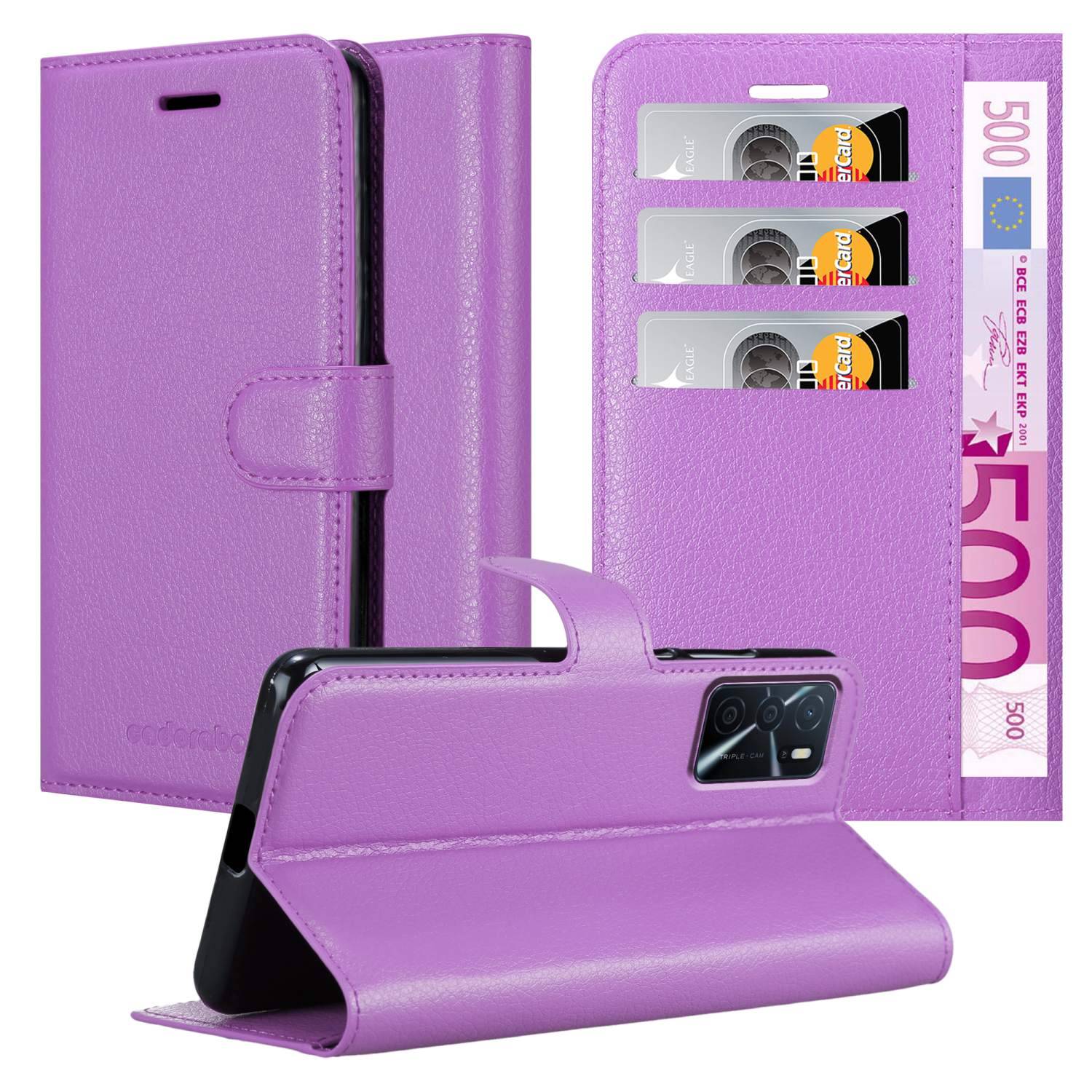 Cadorabo Hülle für Oppo A16s / A54s Schutz Hülle in Lila Handyhülle Etui Case Cover Magnetverschluss