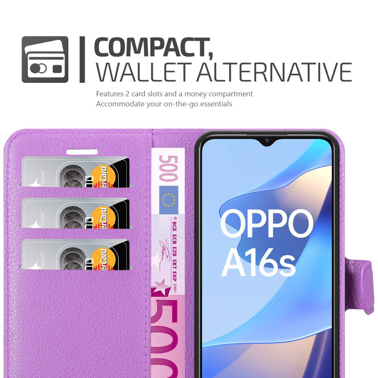 Cadorabo Hülle für Oppo A16s / A54s Schutz Hülle in Lila Handyhülle Etui Case Cover Magnetverschluss