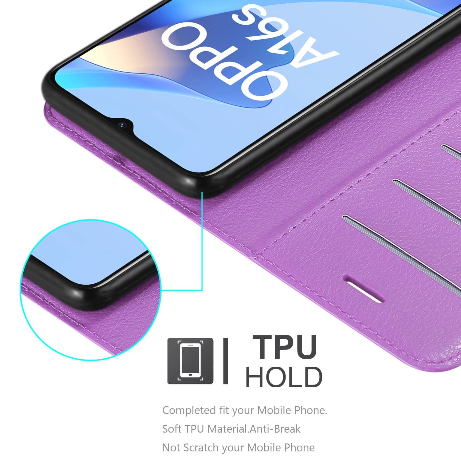 Cadorabo Hülle für Oppo A16s / A54s Schutz Hülle in Lila Handyhülle Etui Case Cover Magnetverschluss