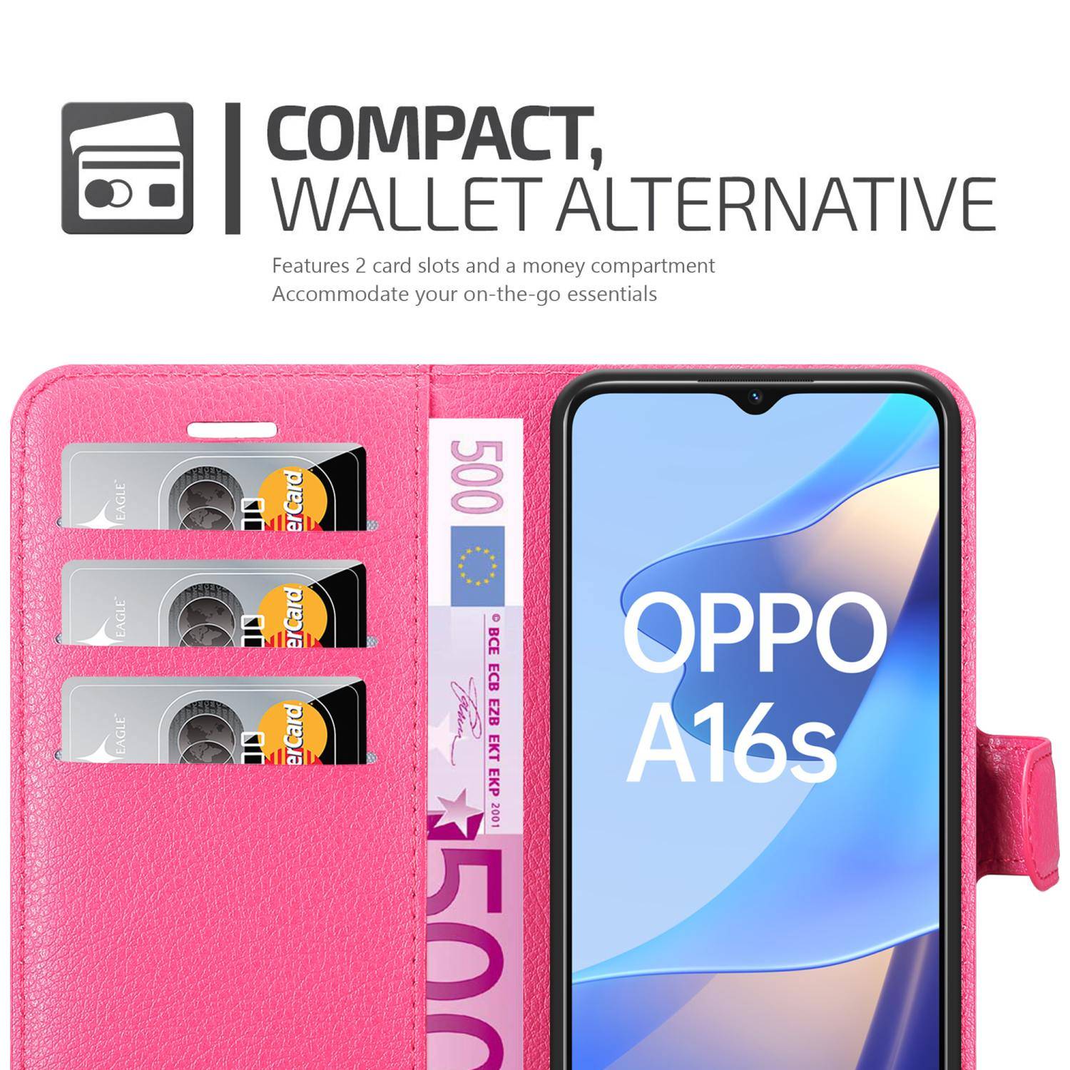 Cadorabo Hülle für Oppo A16s / A54s Schutz Hülle in Pink Handyhülle Etui Case Cover Magnetverschluss