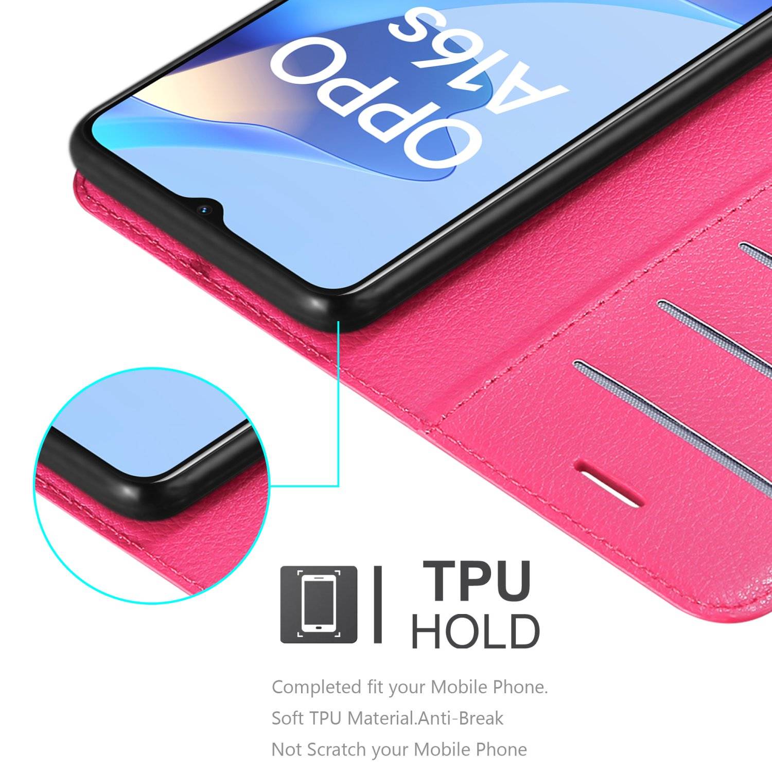 Cadorabo Hülle für Oppo A16s / A54s Schutz Hülle in Pink Handyhülle Etui Case Cover Magnetverschluss