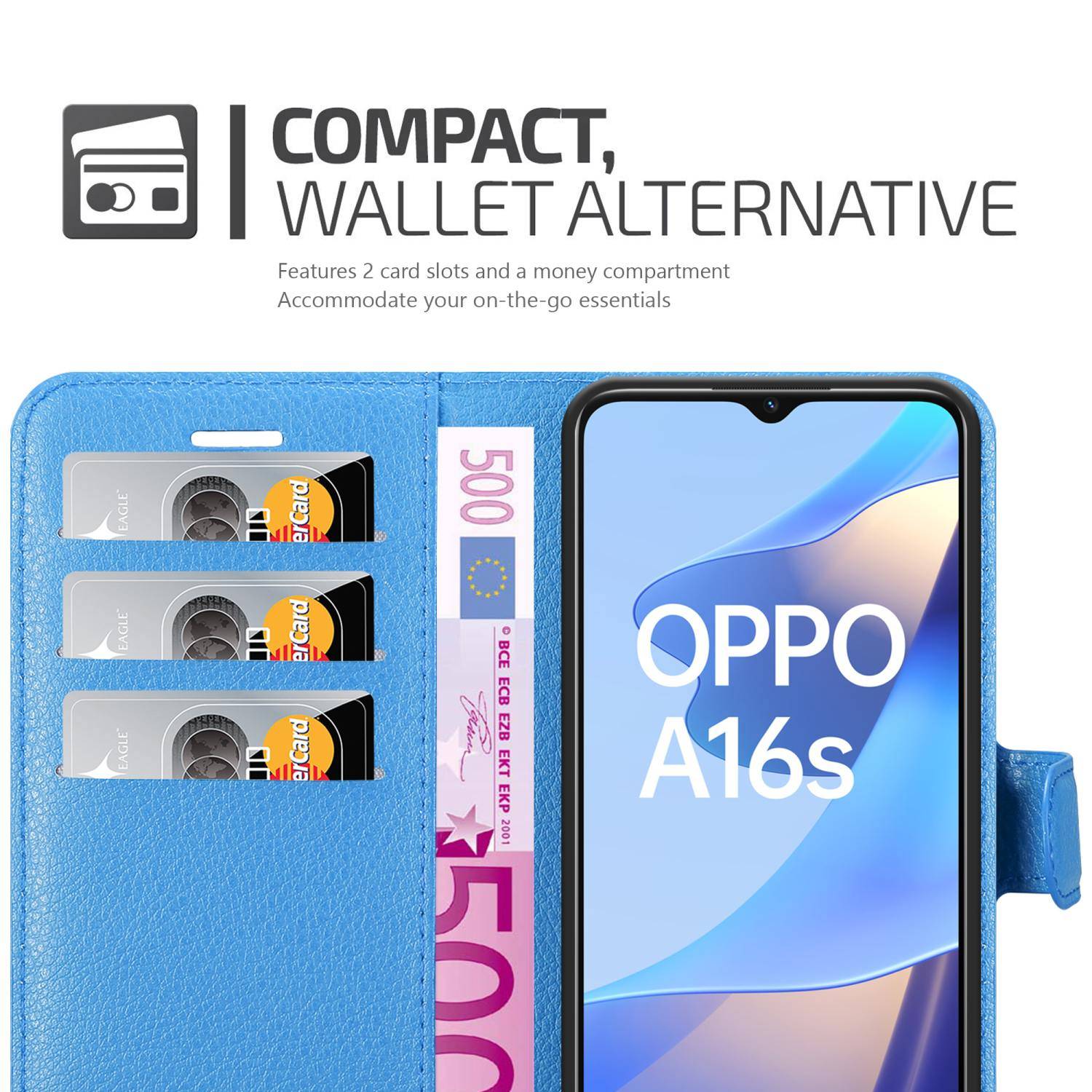 Cadorabo Hülle für Oppo A16s / A54s Schutz Hülle in Blau Handyhülle Etui Case Cover Magnetverschluss