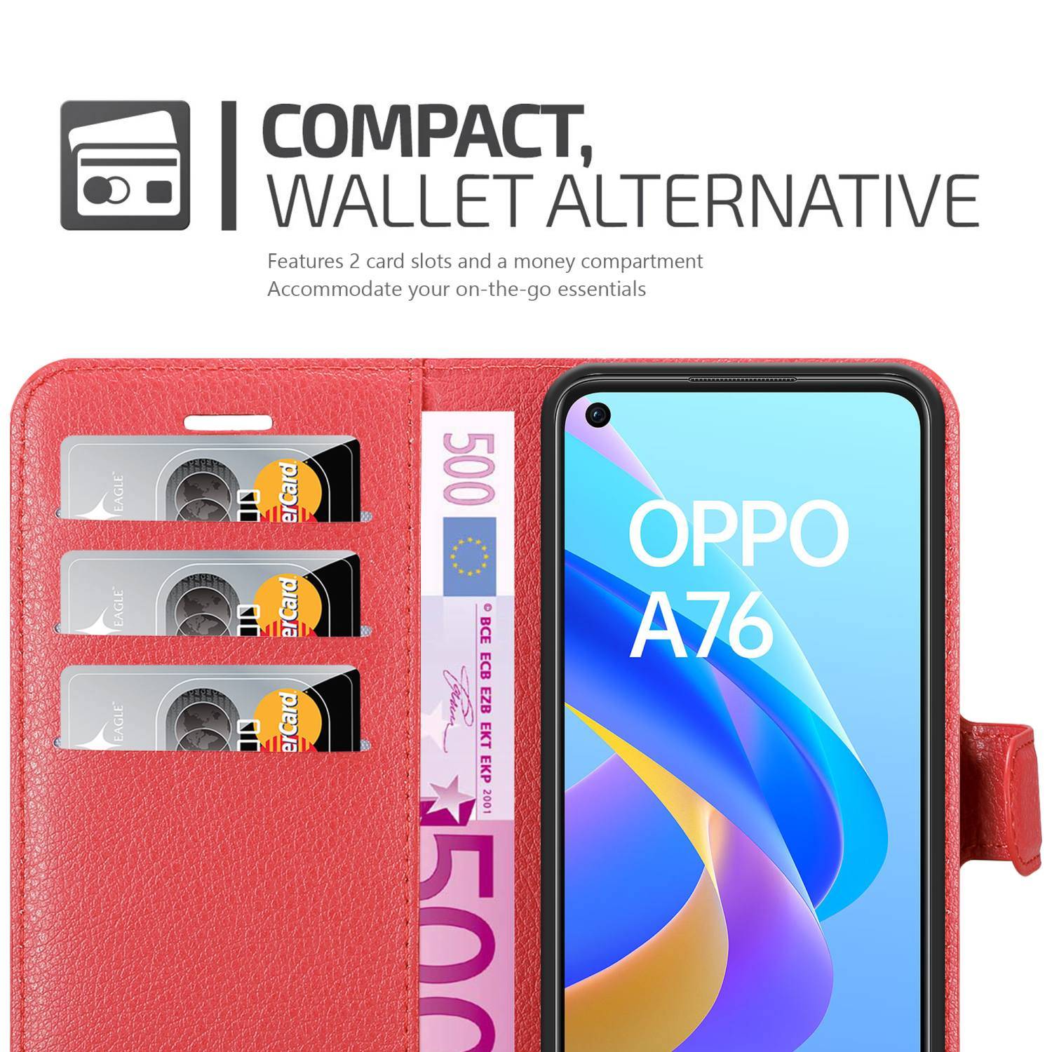 Cadorabo Hülle für Oppo A36 / A76 / A96 4G / K10 4G / Realme 9i Schutz Hülle in Rot Handyhülle Etui Case Cover