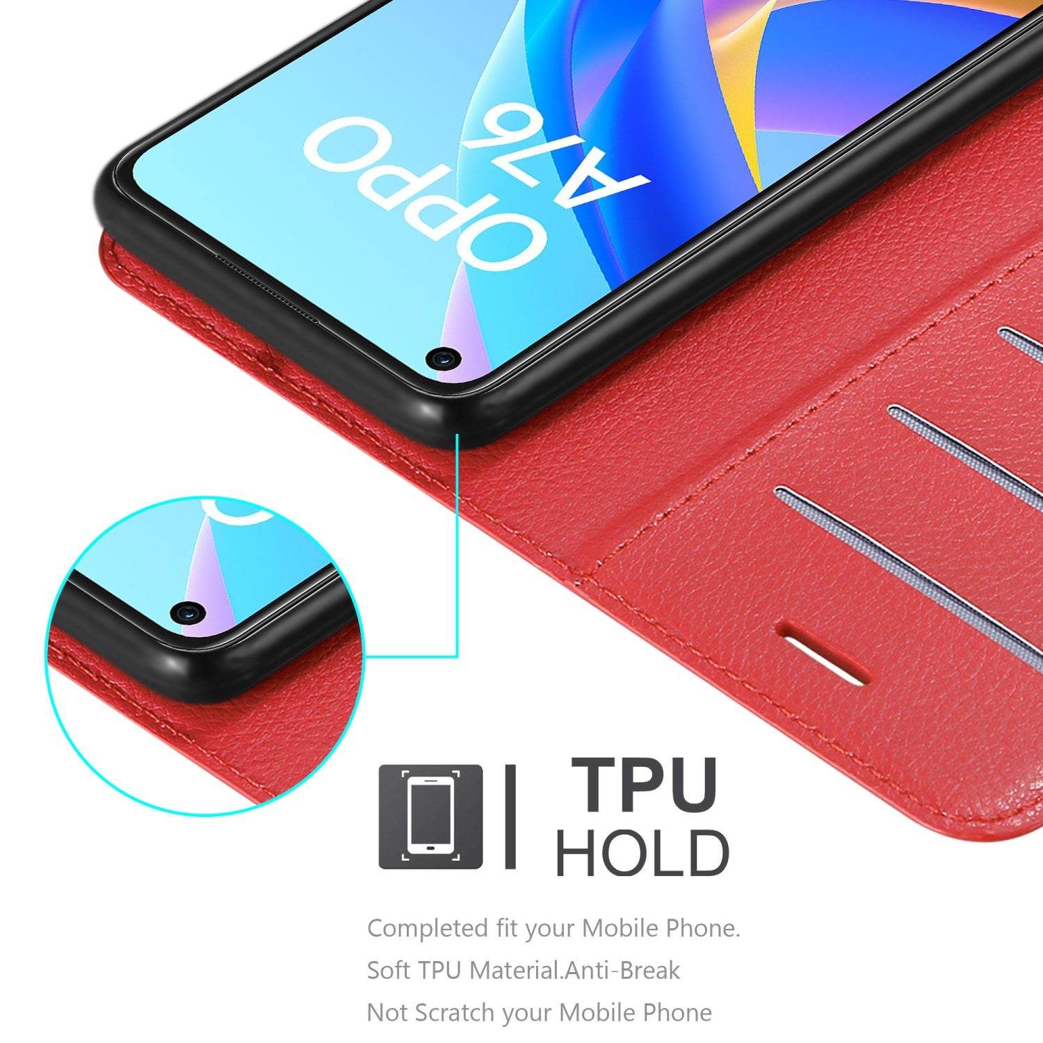Cadorabo Hülle für Oppo A36 / A76 / A96 4G / K10 4G / Realme 9i Schutz Hülle in Rot Handyhülle Etui Case Cover