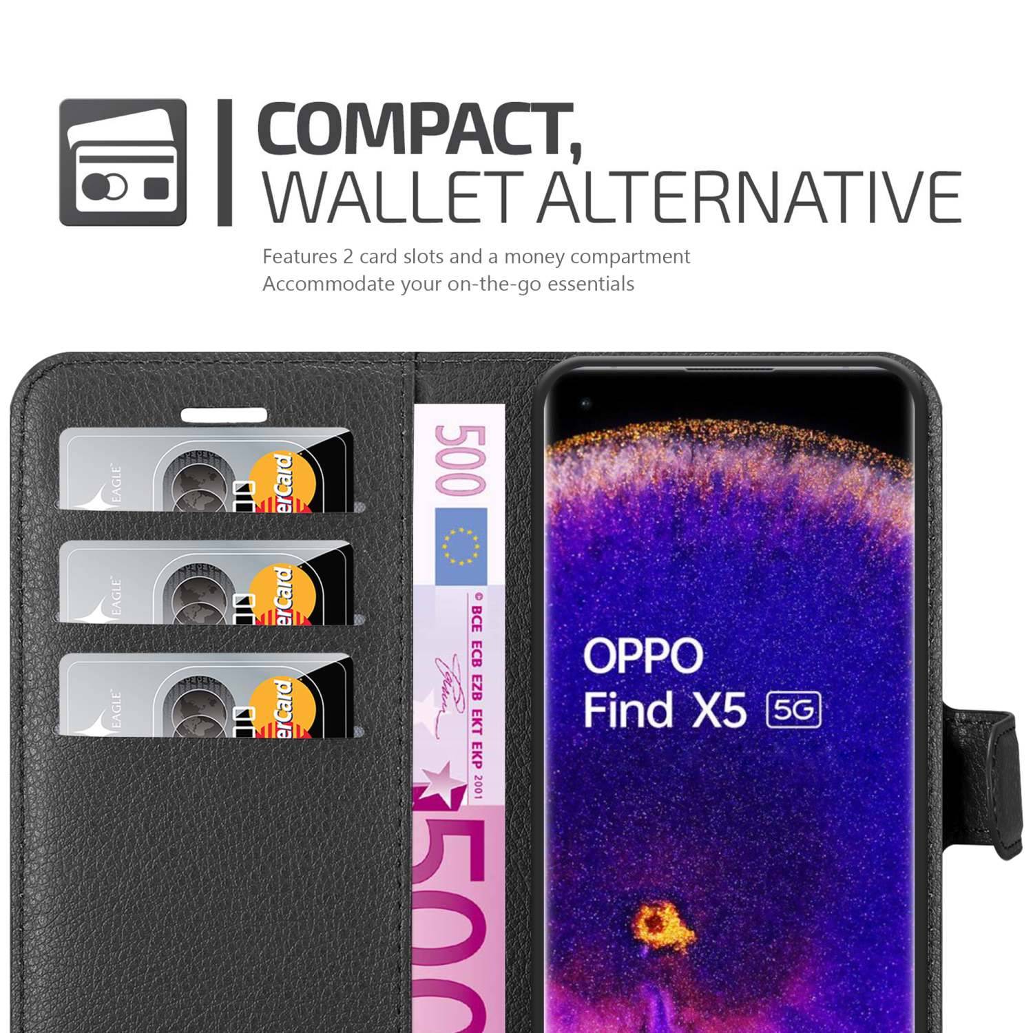 Cadorabo Hülle für Oppo FIND X5 Schutz Hülle in Schwarz Handyhülle Etui Case Cover Magnetverschluss