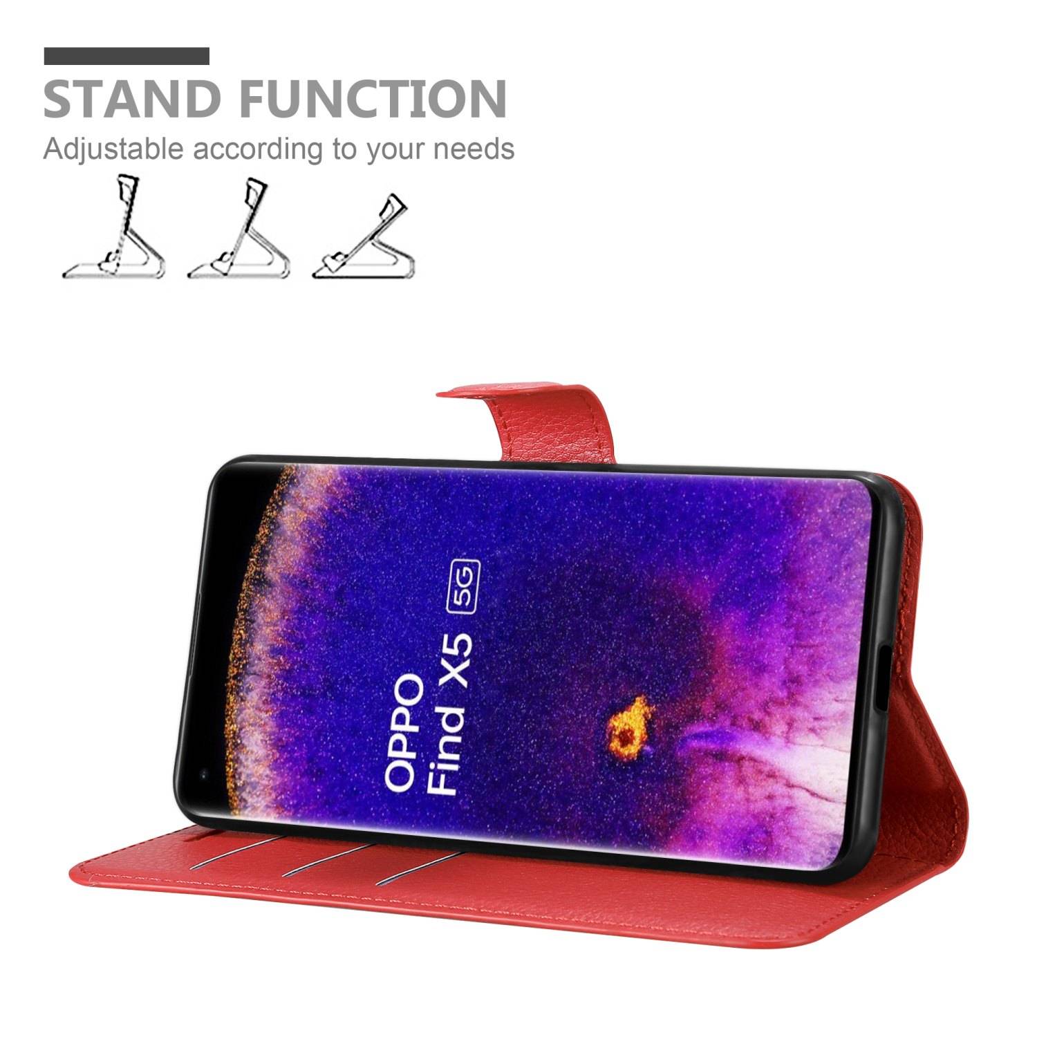 Cadorabo Hülle für Oppo FIND X5 Schutz Hülle in Rot Handyhülle Etui Case Cover Magnetverschluss