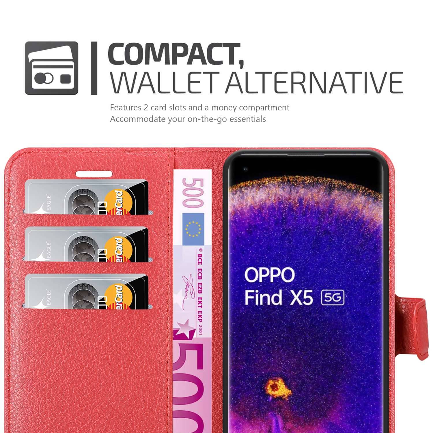 Cadorabo Hülle für Oppo FIND X5 Schutz Hülle in Rot Handyhülle Etui Case Cover Magnetverschluss