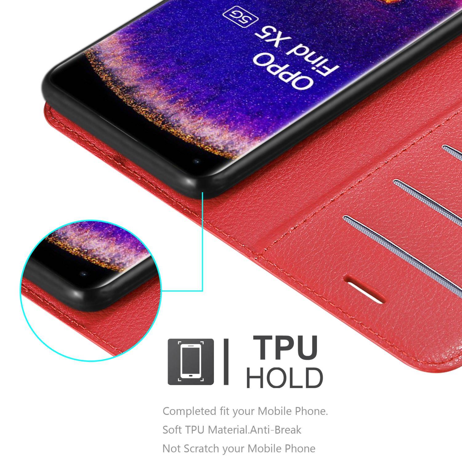 Cadorabo Hülle für Oppo FIND X5 Schutz Hülle in Rot Handyhülle Etui Case Cover Magnetverschluss
